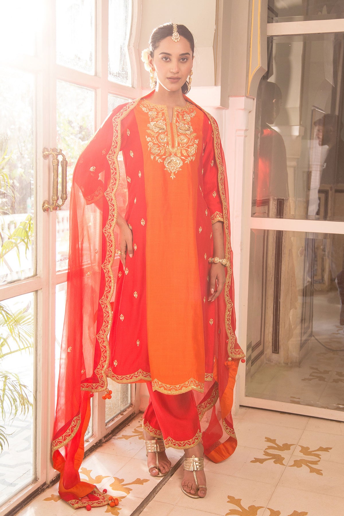 Orangr Red Kurta Set