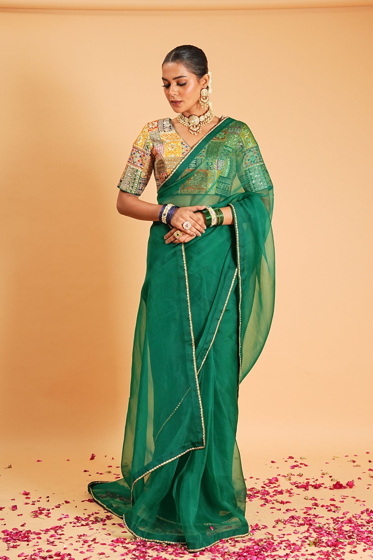 Green Organza Saree Set