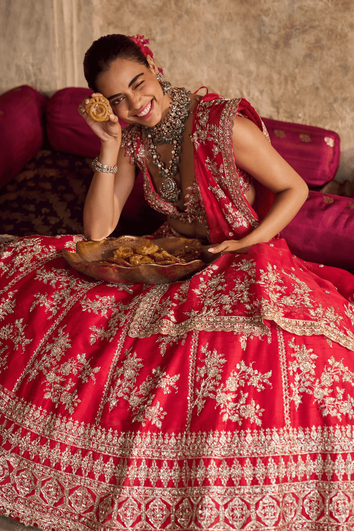 Red Roshini Lehenga Set