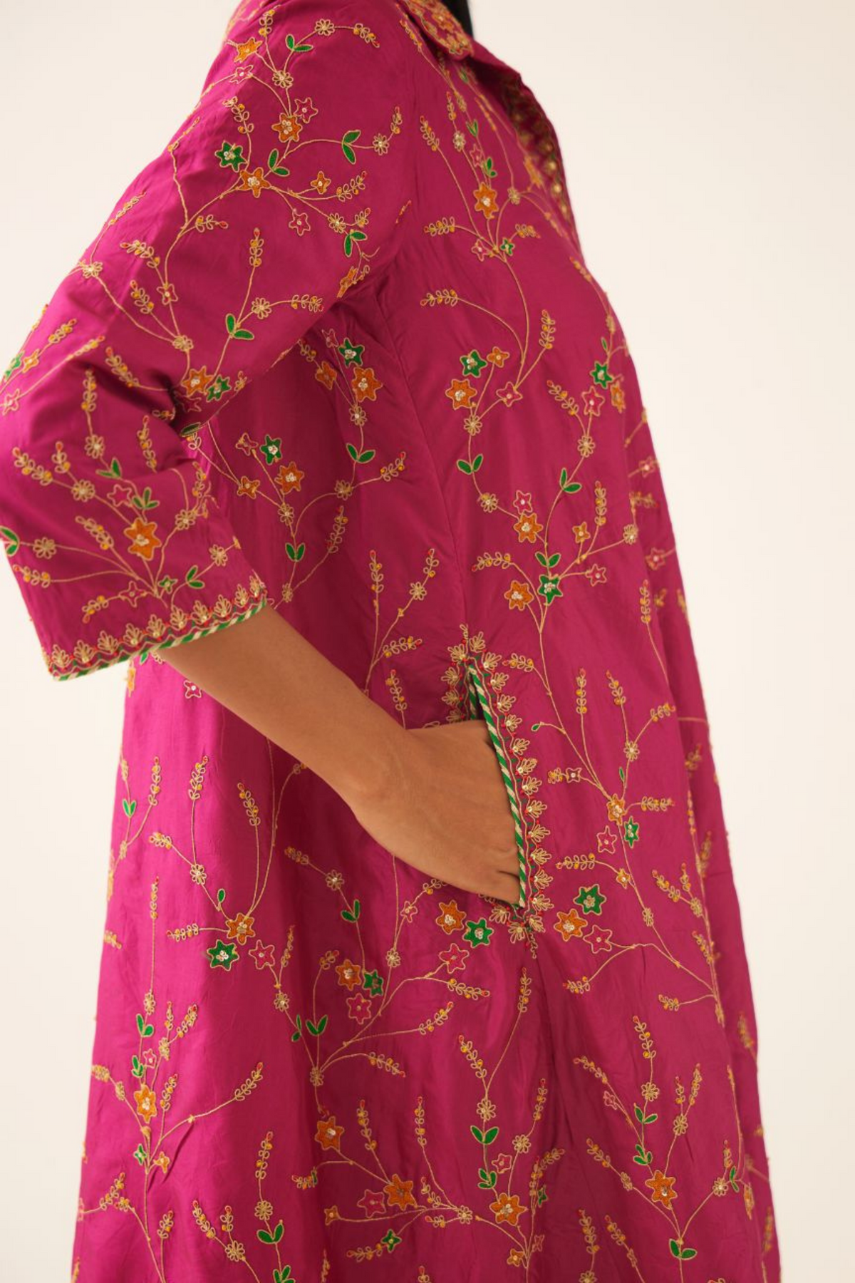 Jazzberry A-line Short  Silk Kurta Set