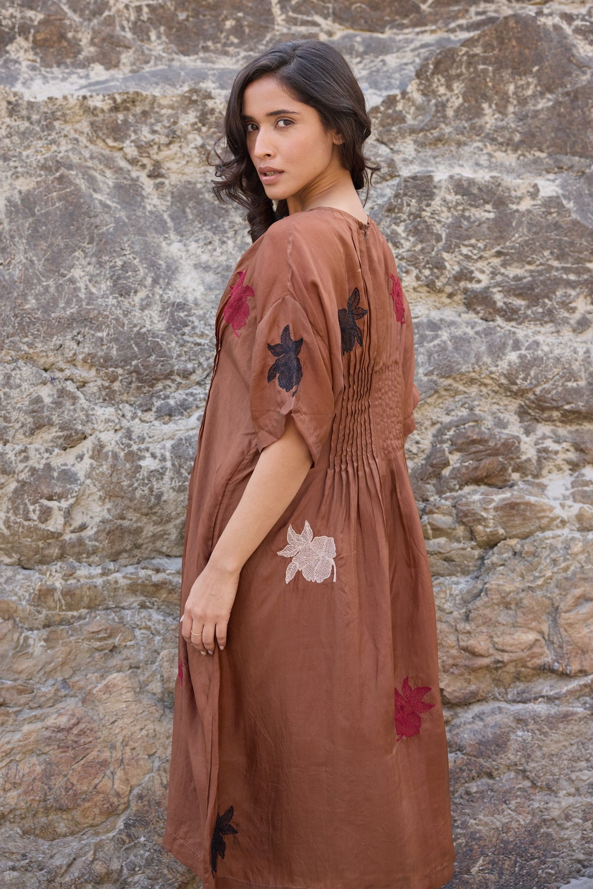 Brown Pintuck Dress