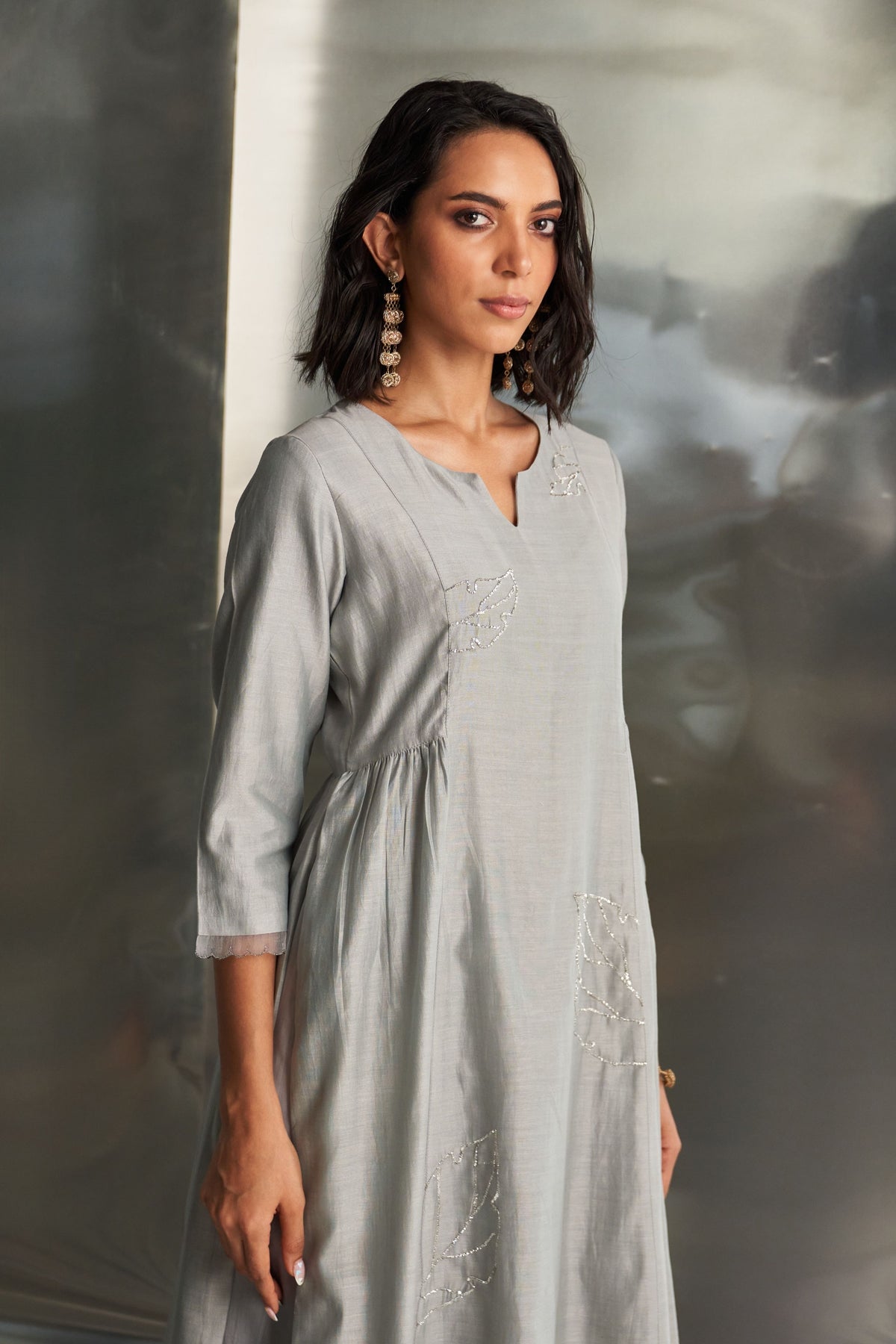 Steel Grey Gathered Kurta Set