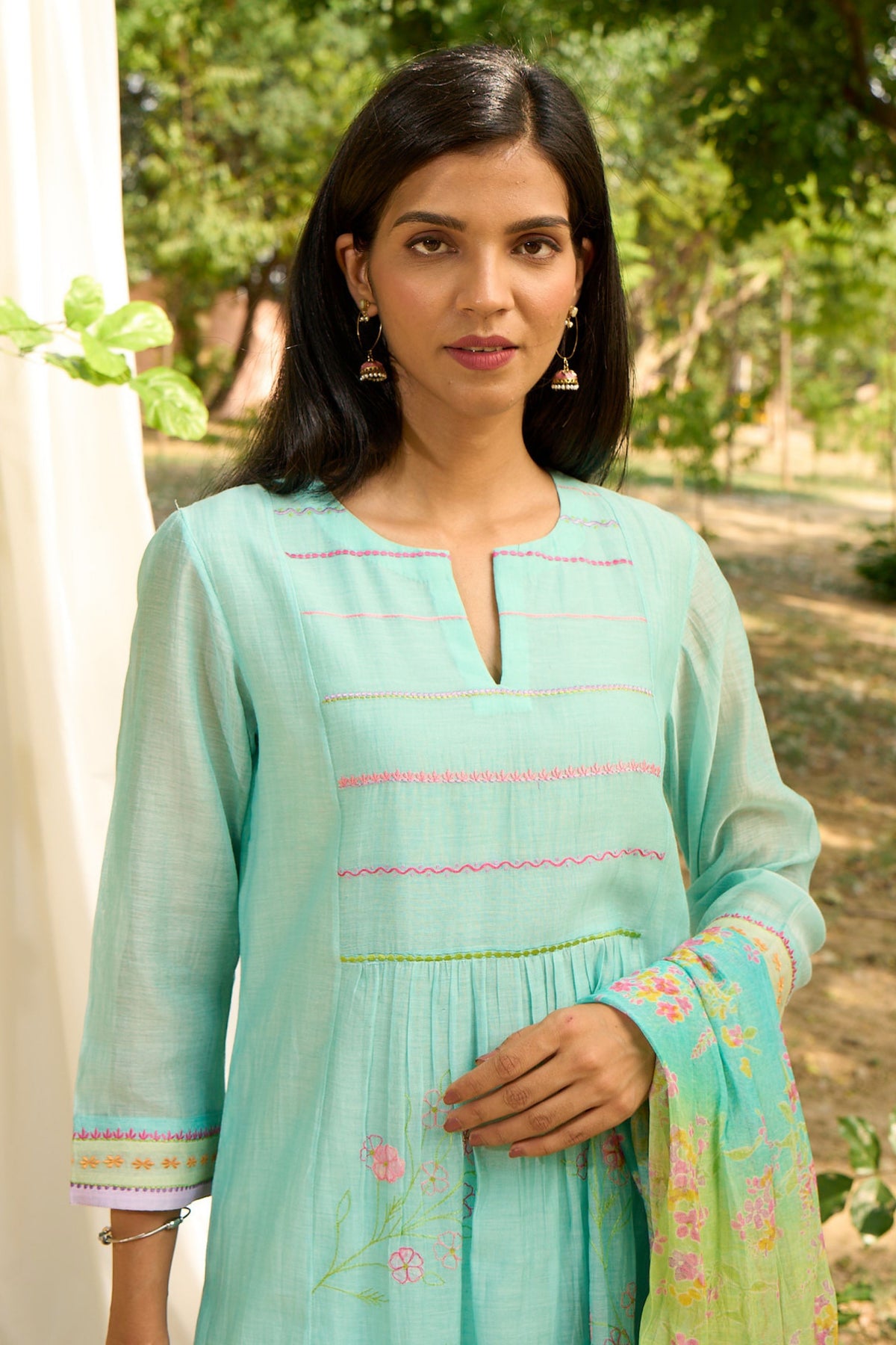 Turquoise Kurta Set With Embroidery