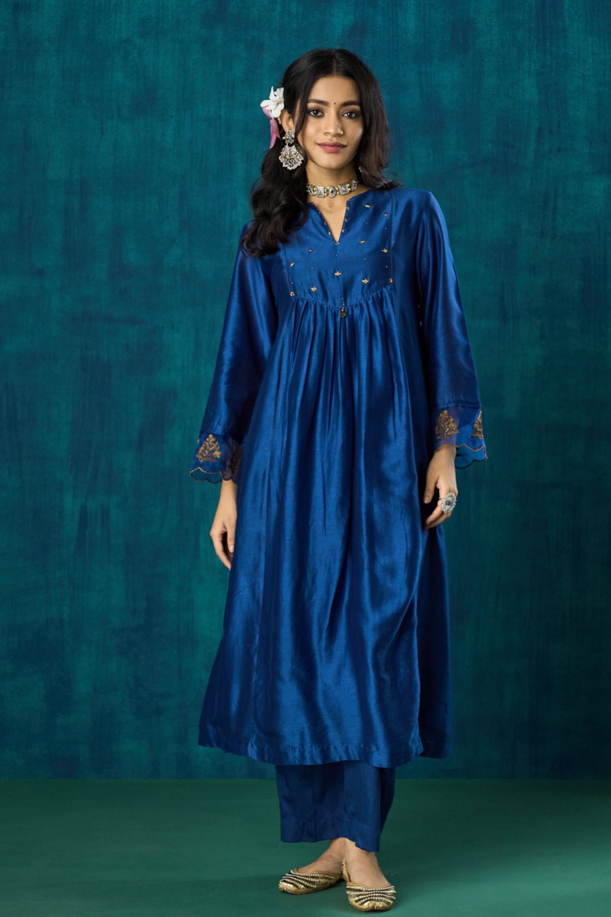 Navy Hand-embroidered Kurta Sets