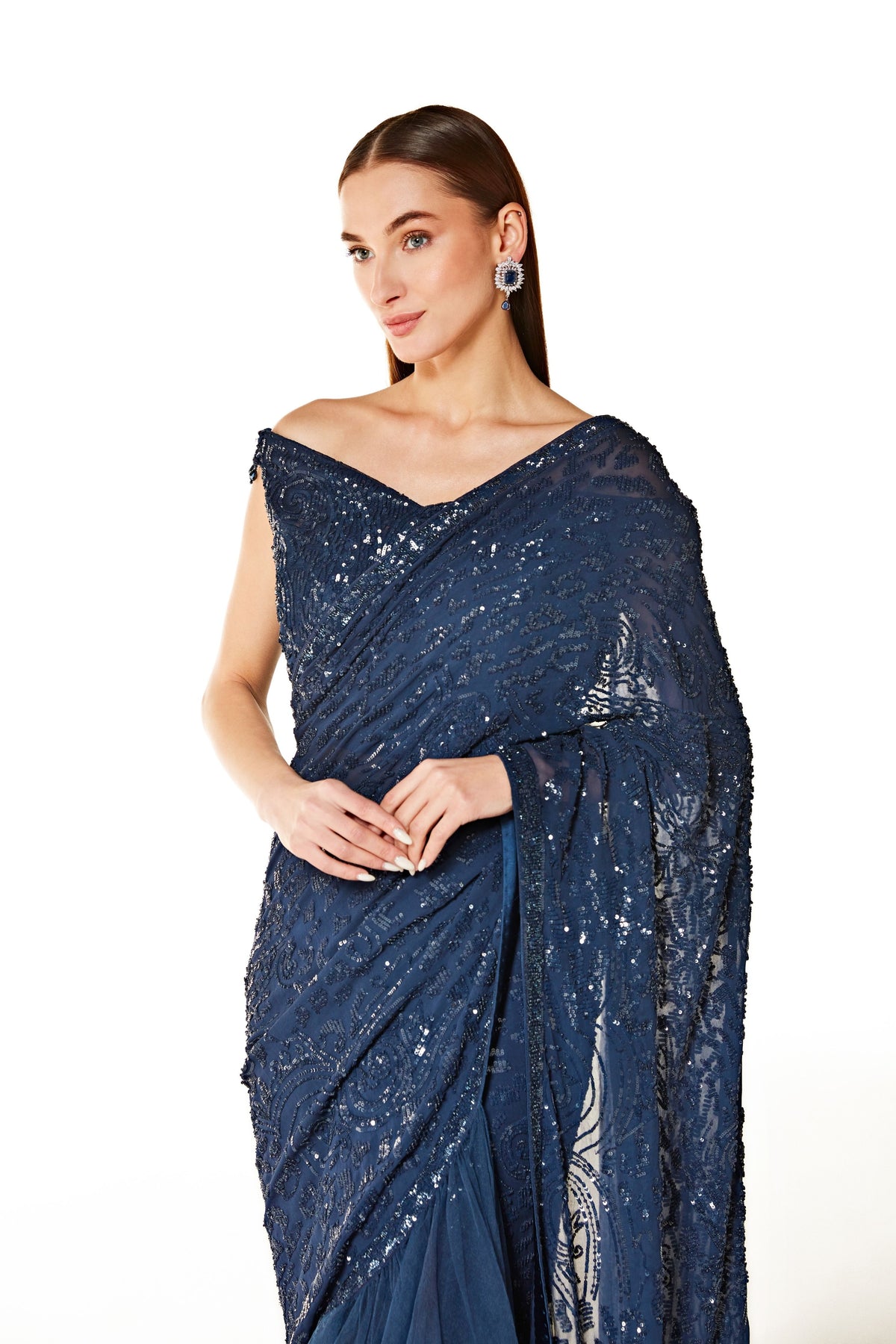 Blue Sairaa Embroidered Saree Set