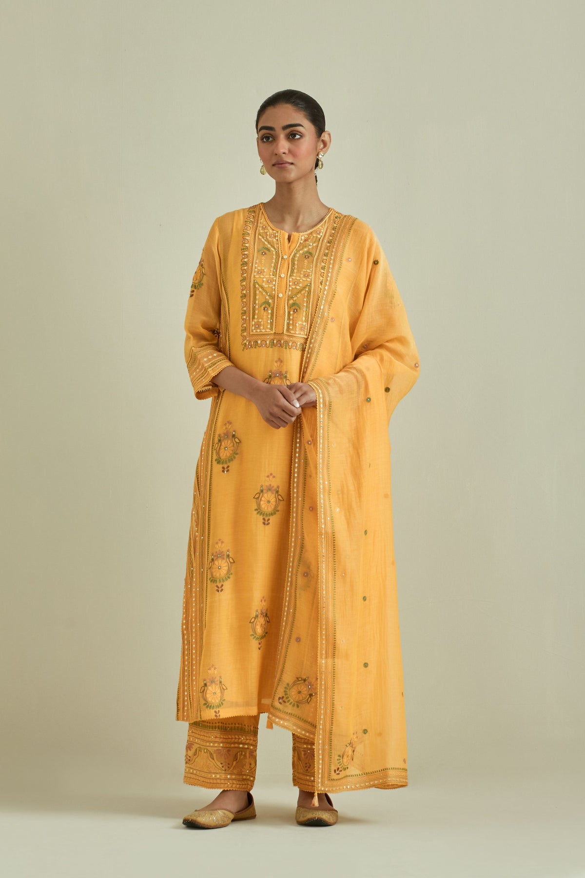 Yellow Embroidered Straight Kurta Set