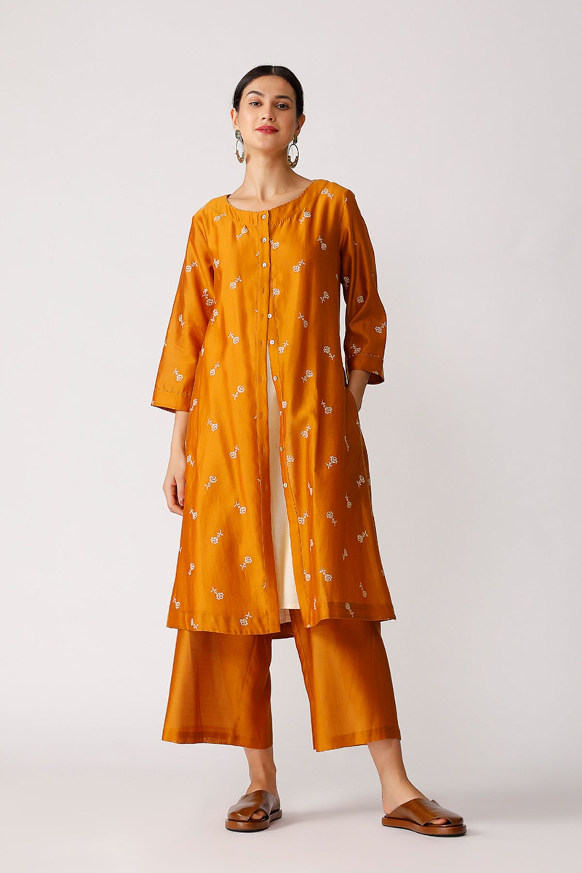 Mustard Swivel Embroidered Kurta