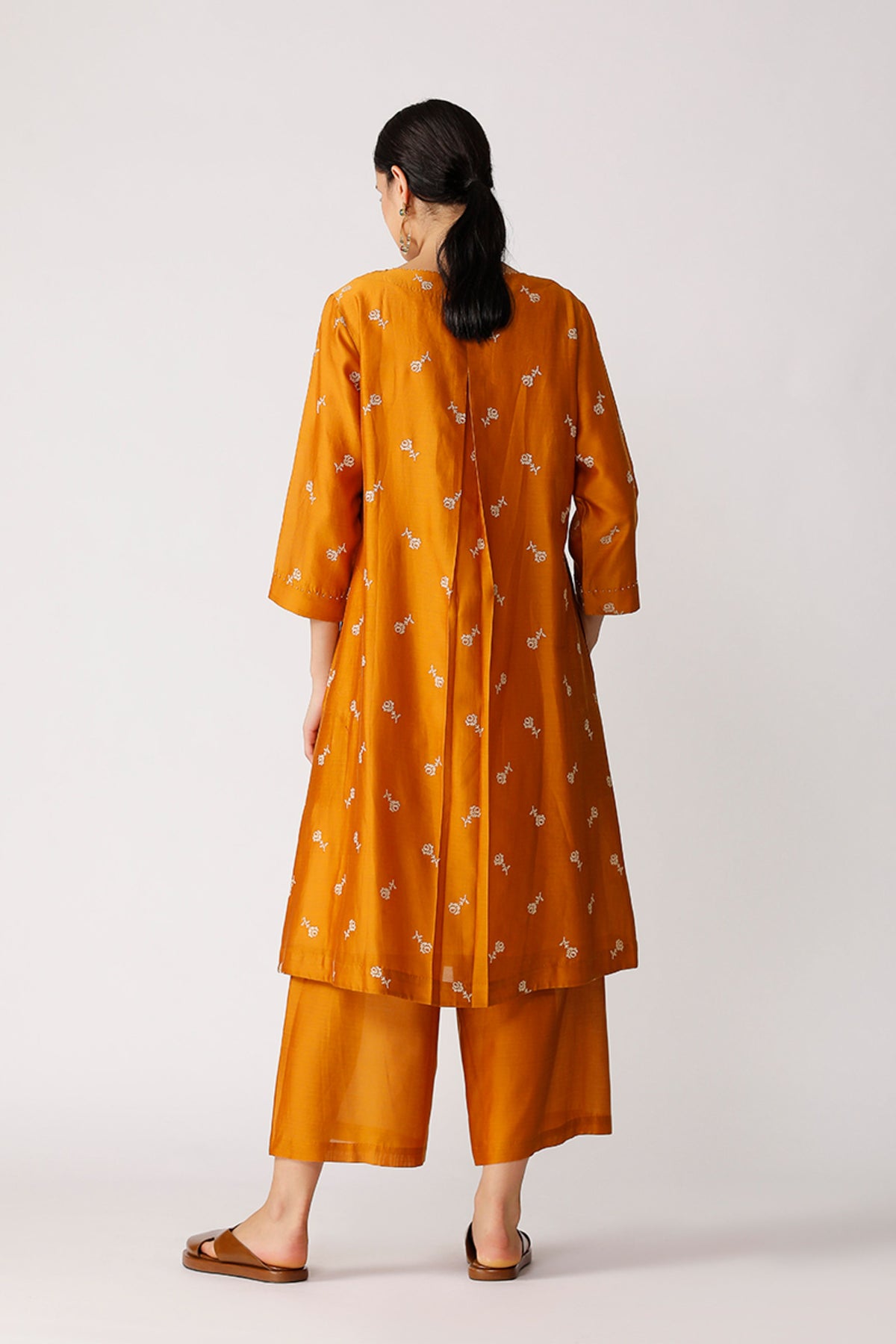 Mustard Swivel Embroidered Kurta