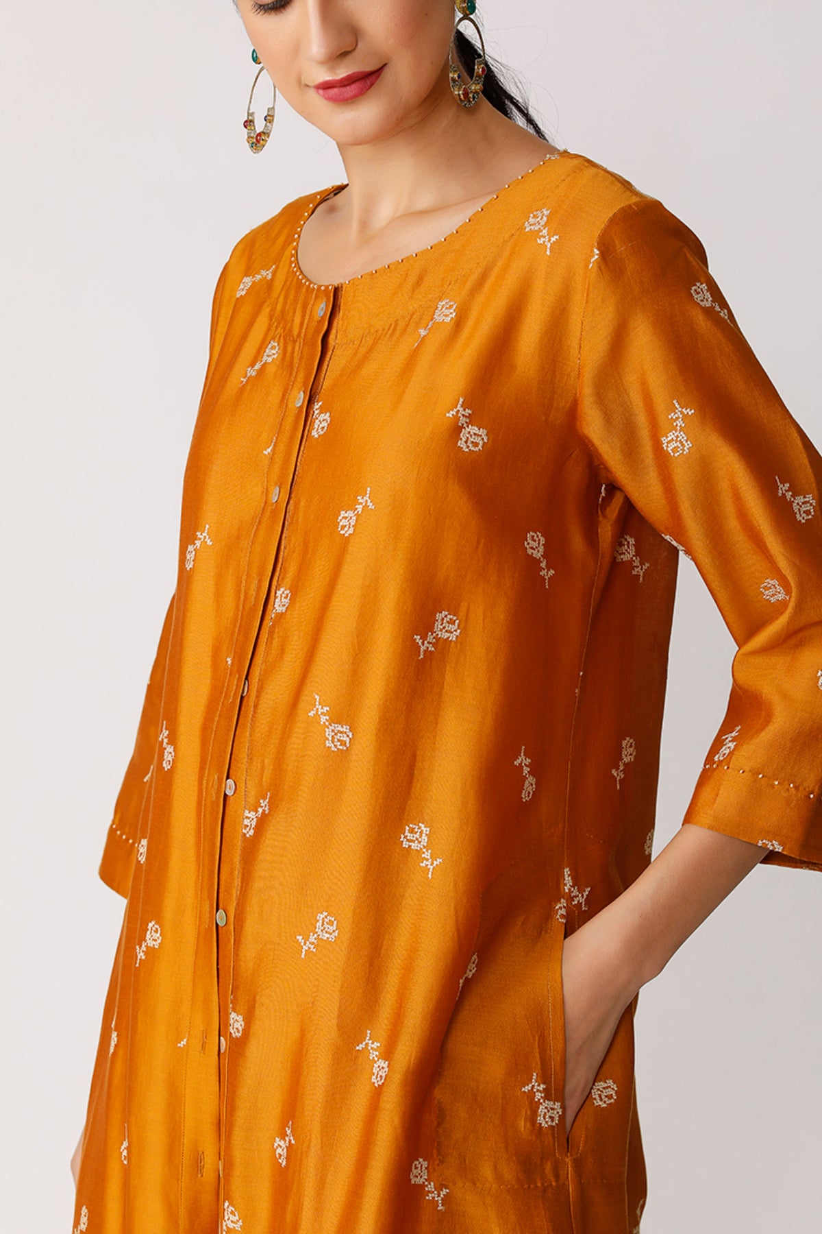 Mustard Swivel Embroidered Kurta