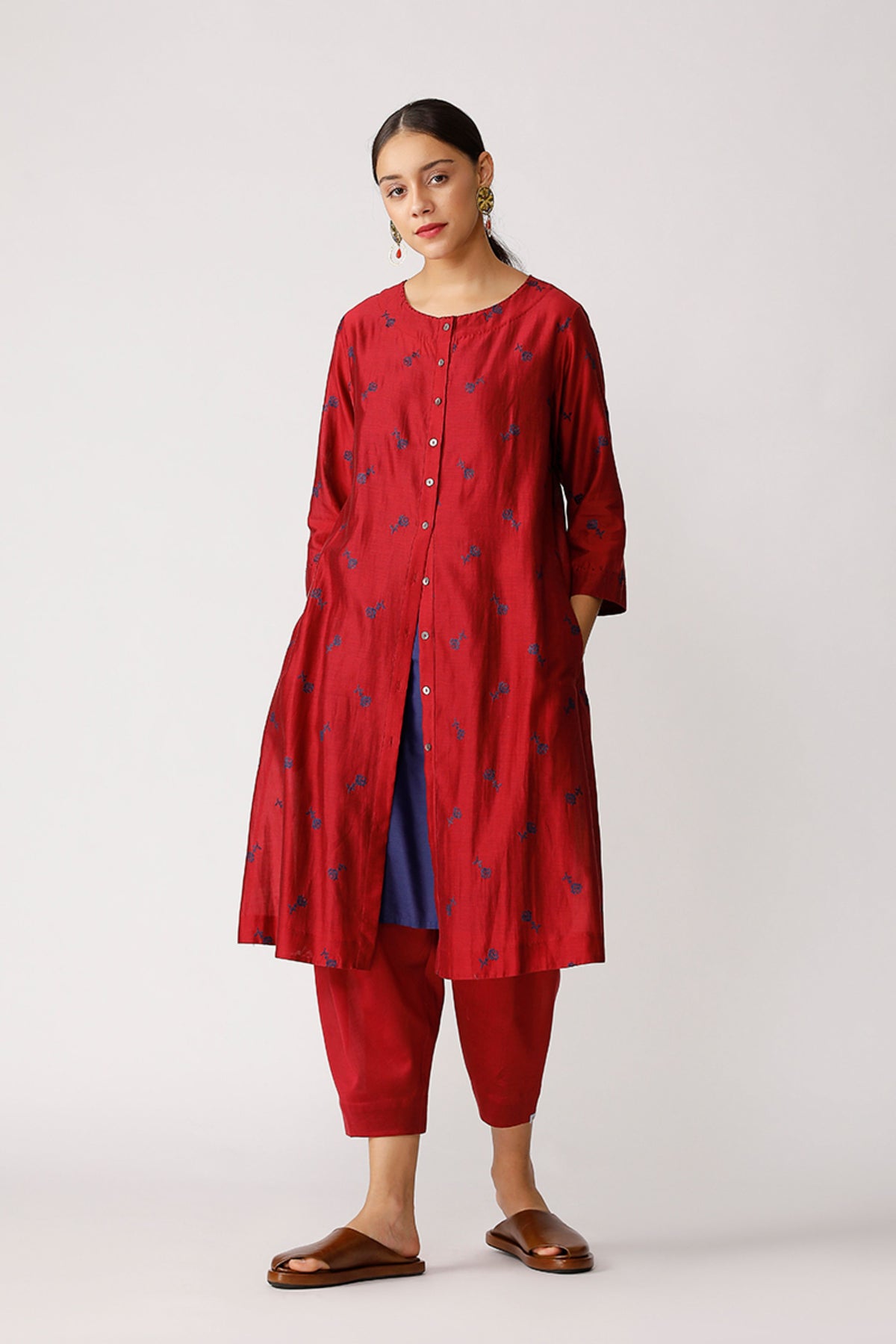 Wine Swivel Embroidered Kurta