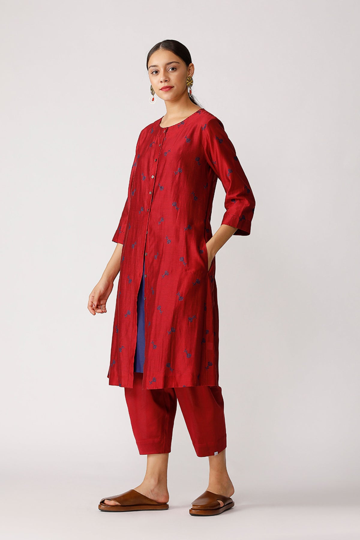 Wine Swivel Embroidered Kurta