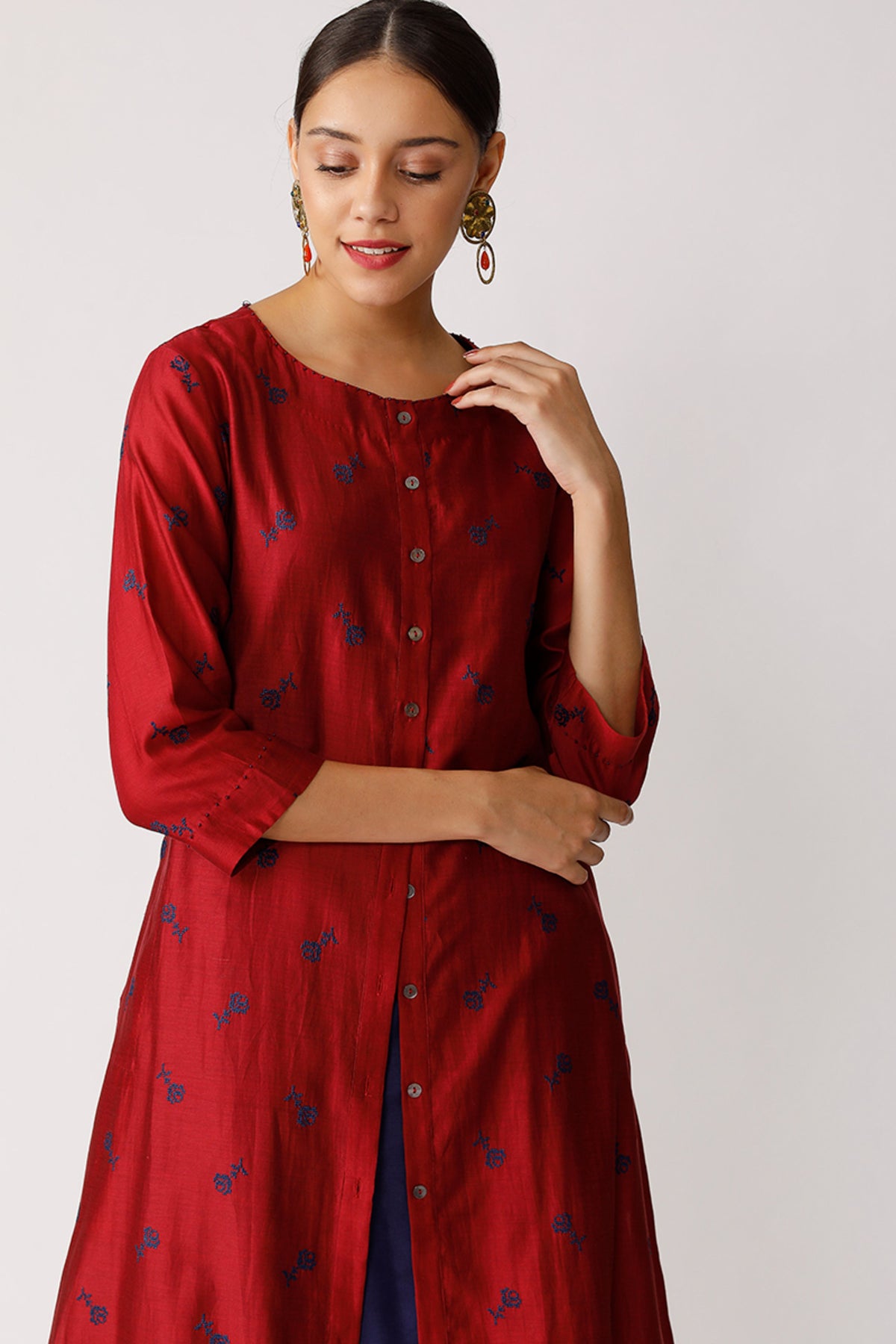 Wine Swivel Embroidered Kurta