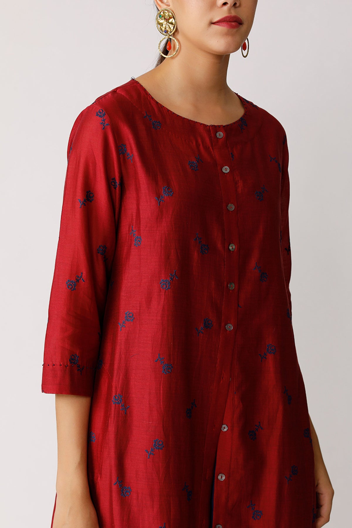 Wine Swivel Embroidered Kurta