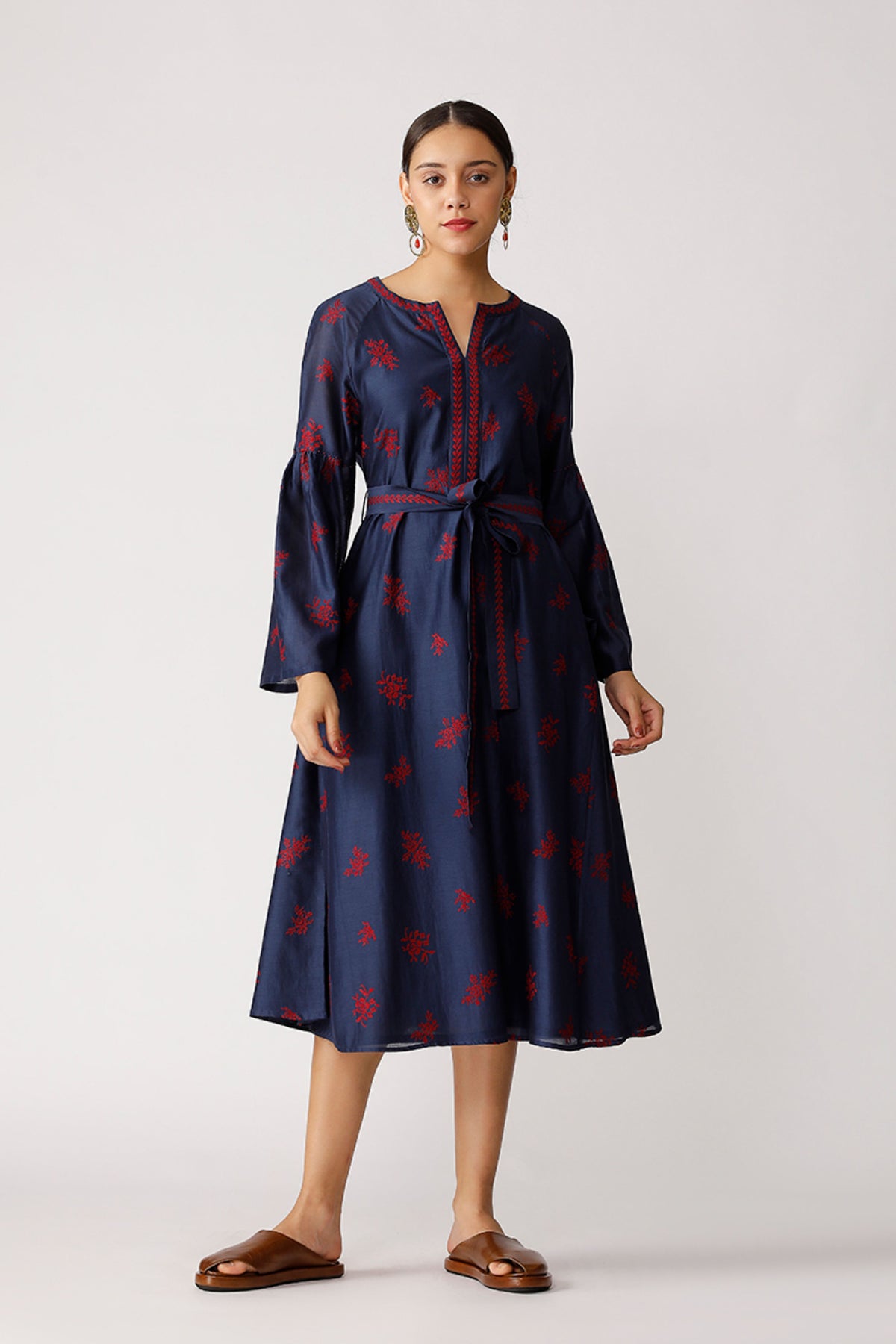 Navy Jonah Belted Embroidered Dress