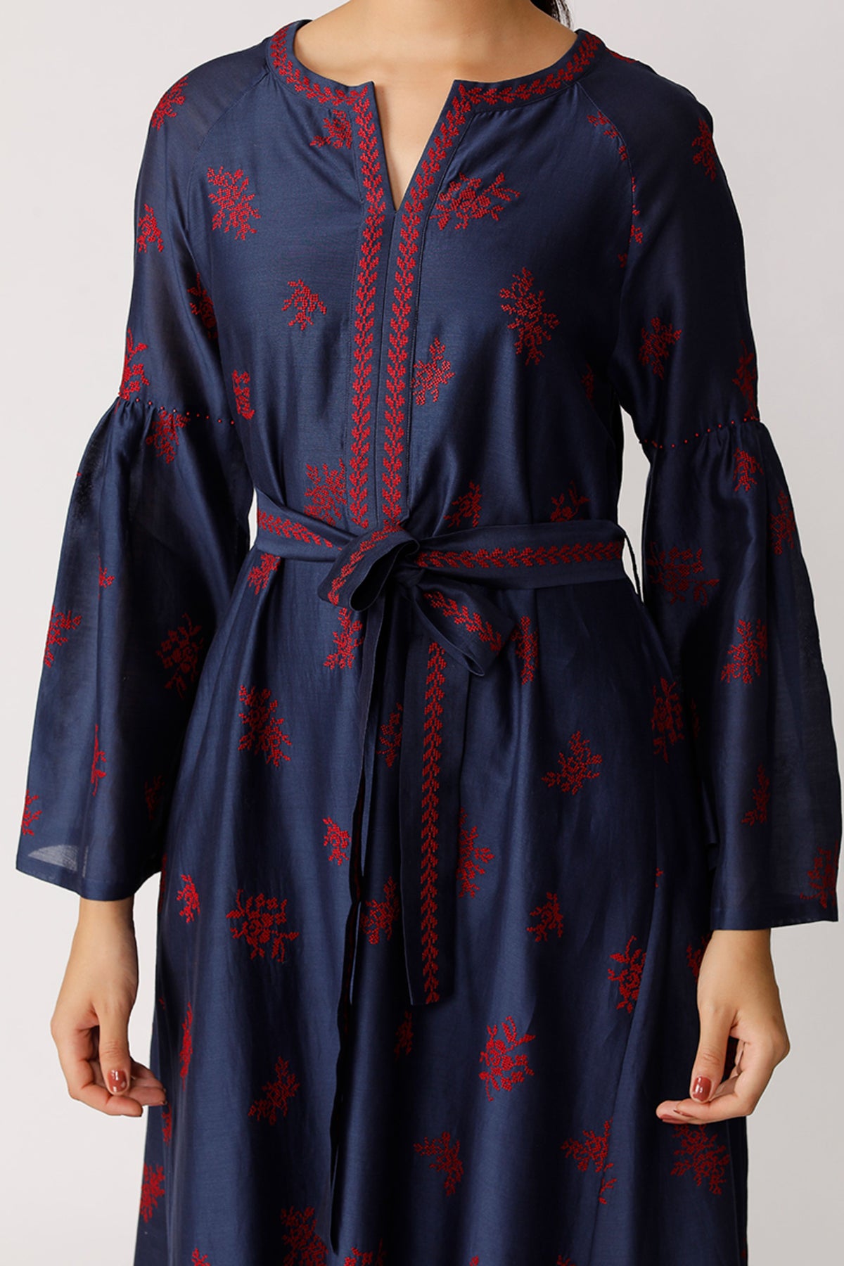 Navy Jonah Belted Embroidered Dress