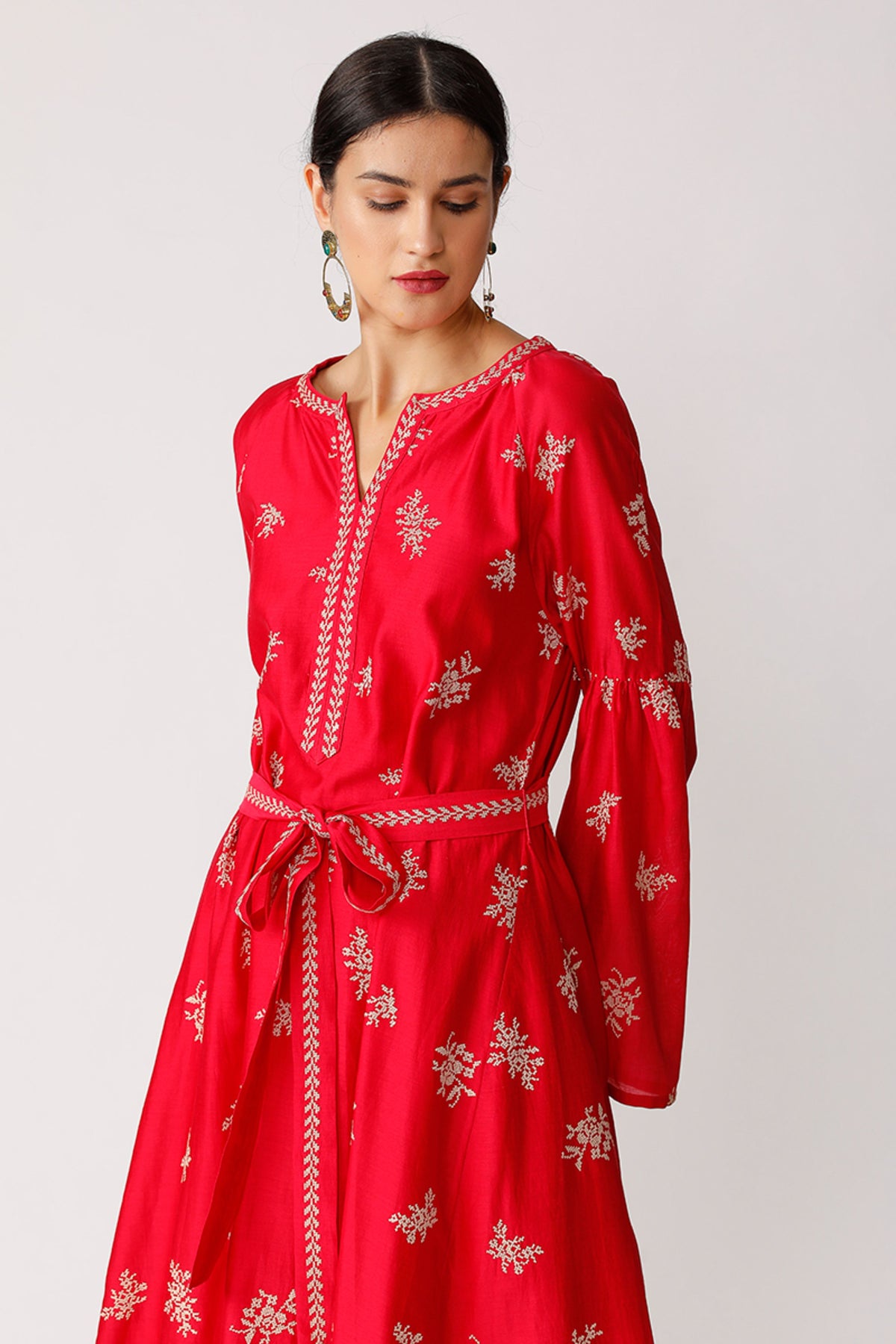 Fuschia Jonah Belted Embroidered Dress