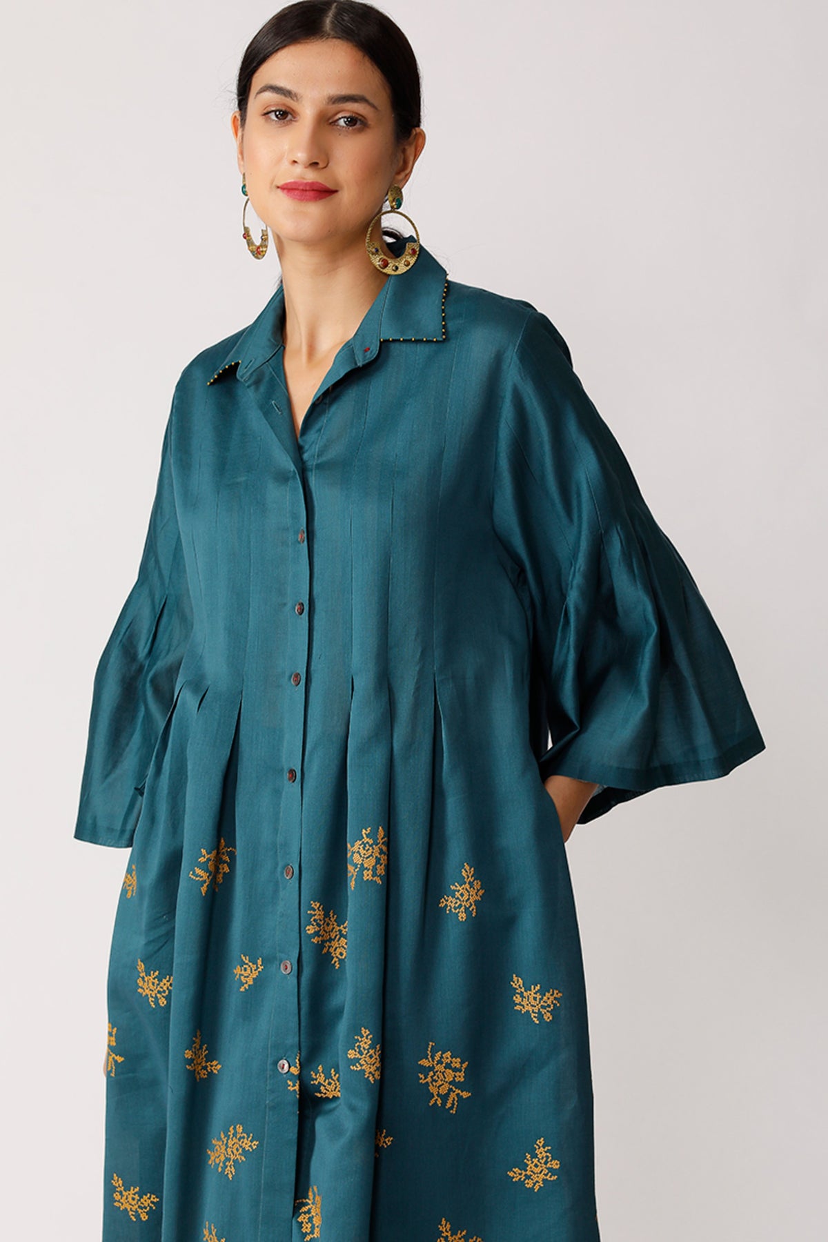 Teal Salto Embroidered Kurta