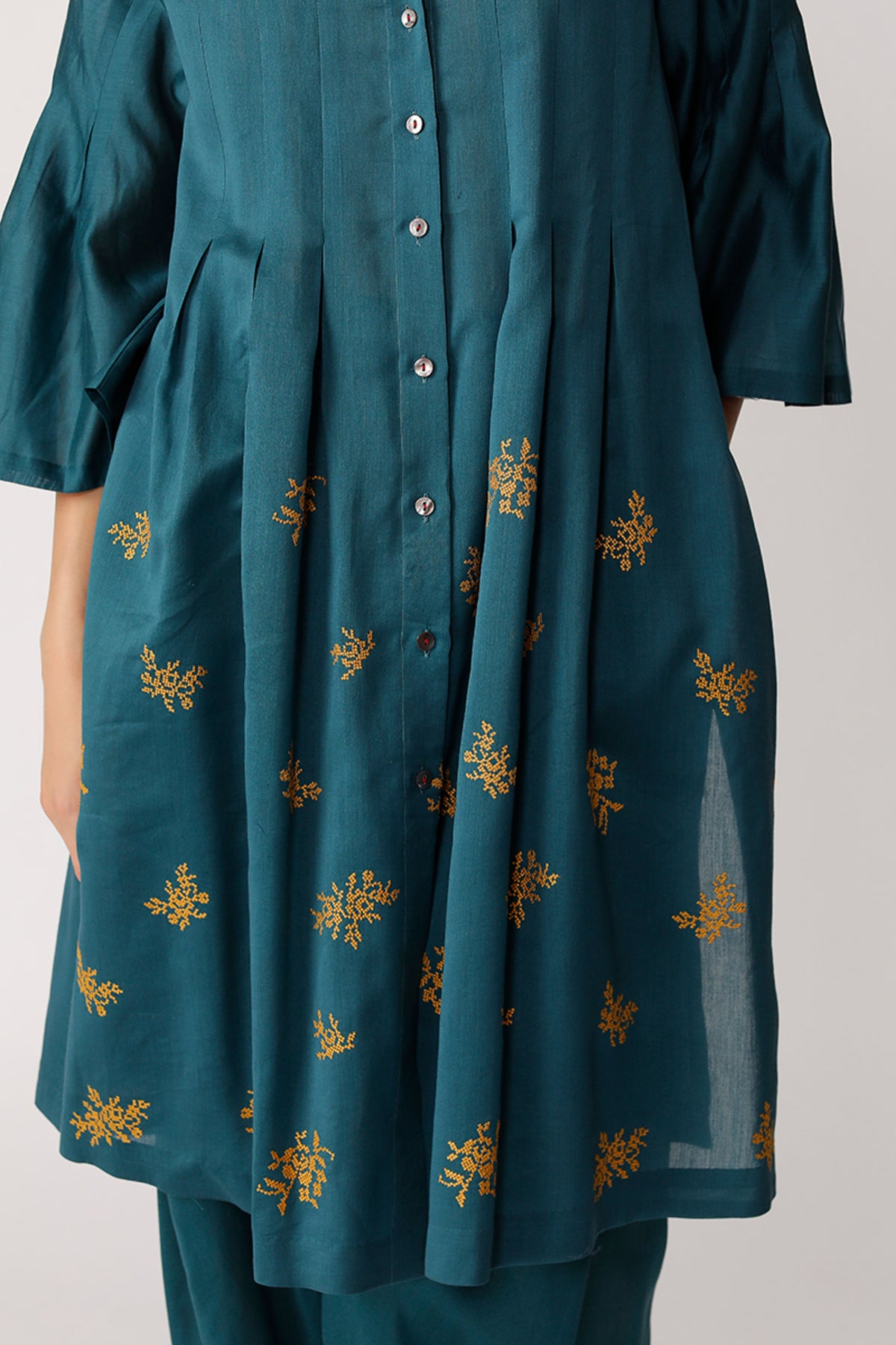 Teal Salto Embroidered Kurta