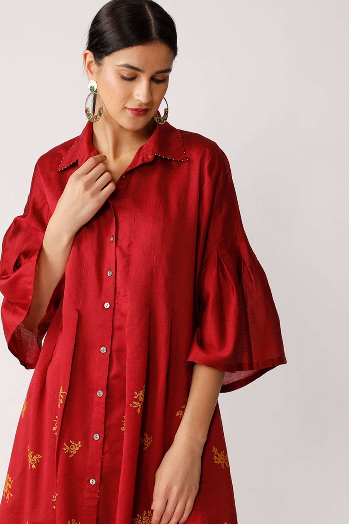 Wine Salto Embroidered Tunic Dress