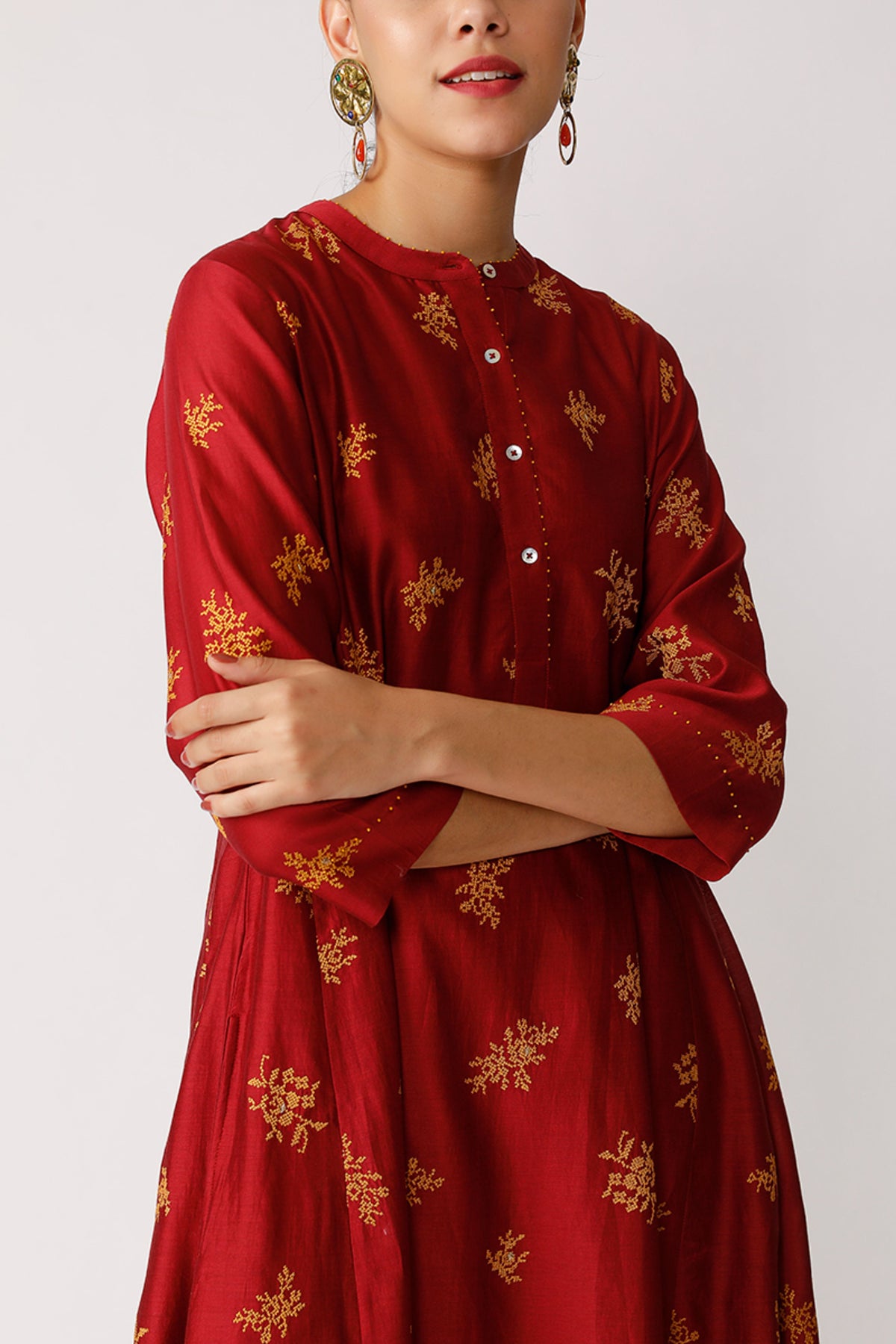 Wine Pirouette Embroidered Dress