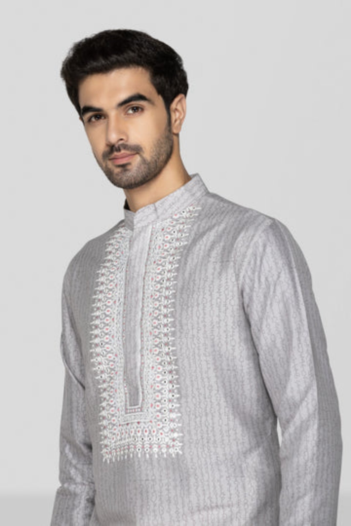 Grey Hand Block Printed Short Kurta Set