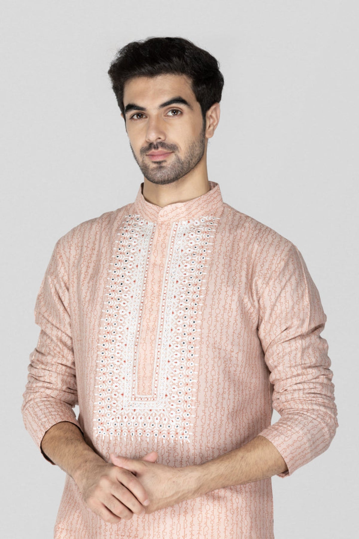 Peach Hand Block Printed Short Kurta Set