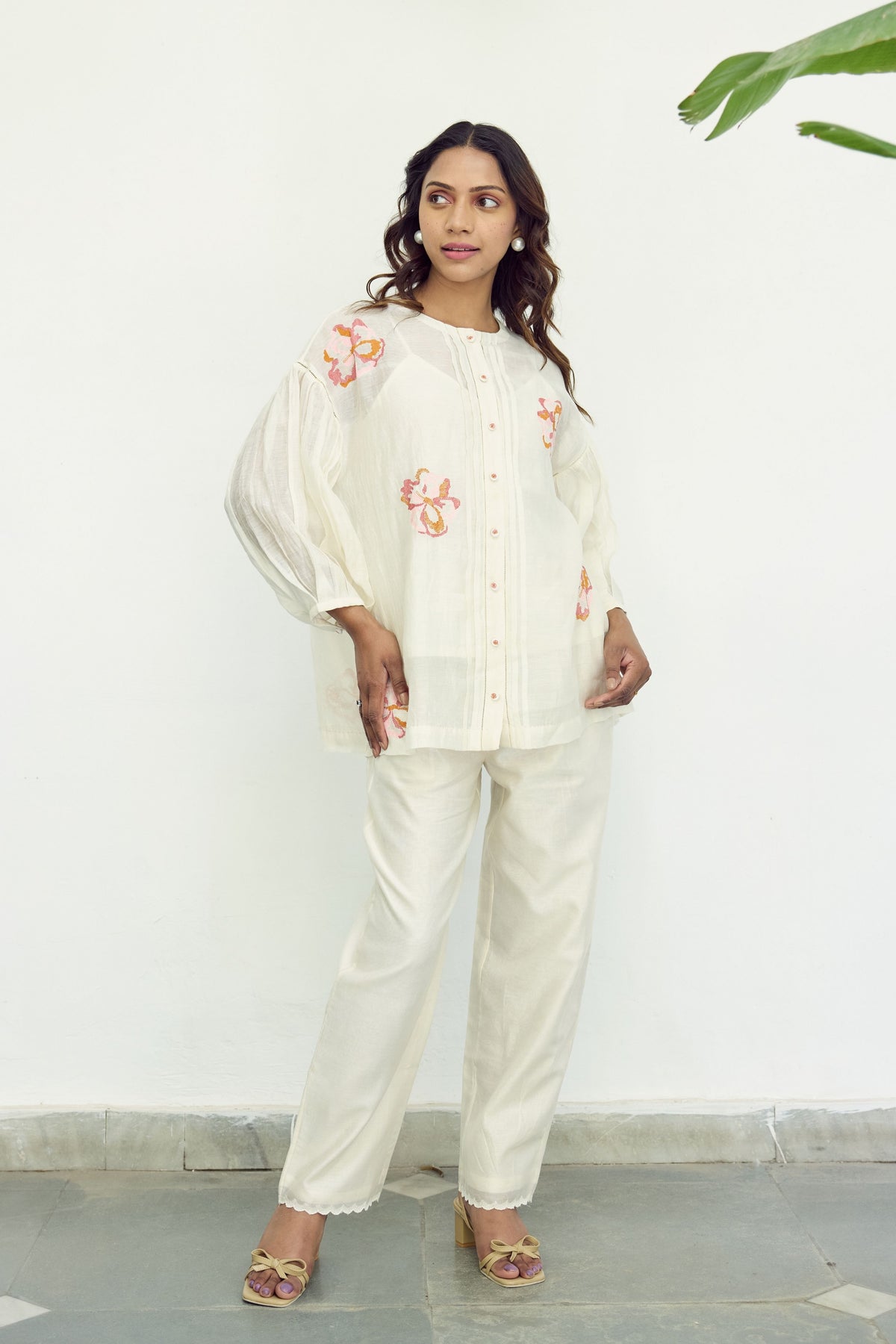 Hand Embroidered Offwhite Chanderi Top