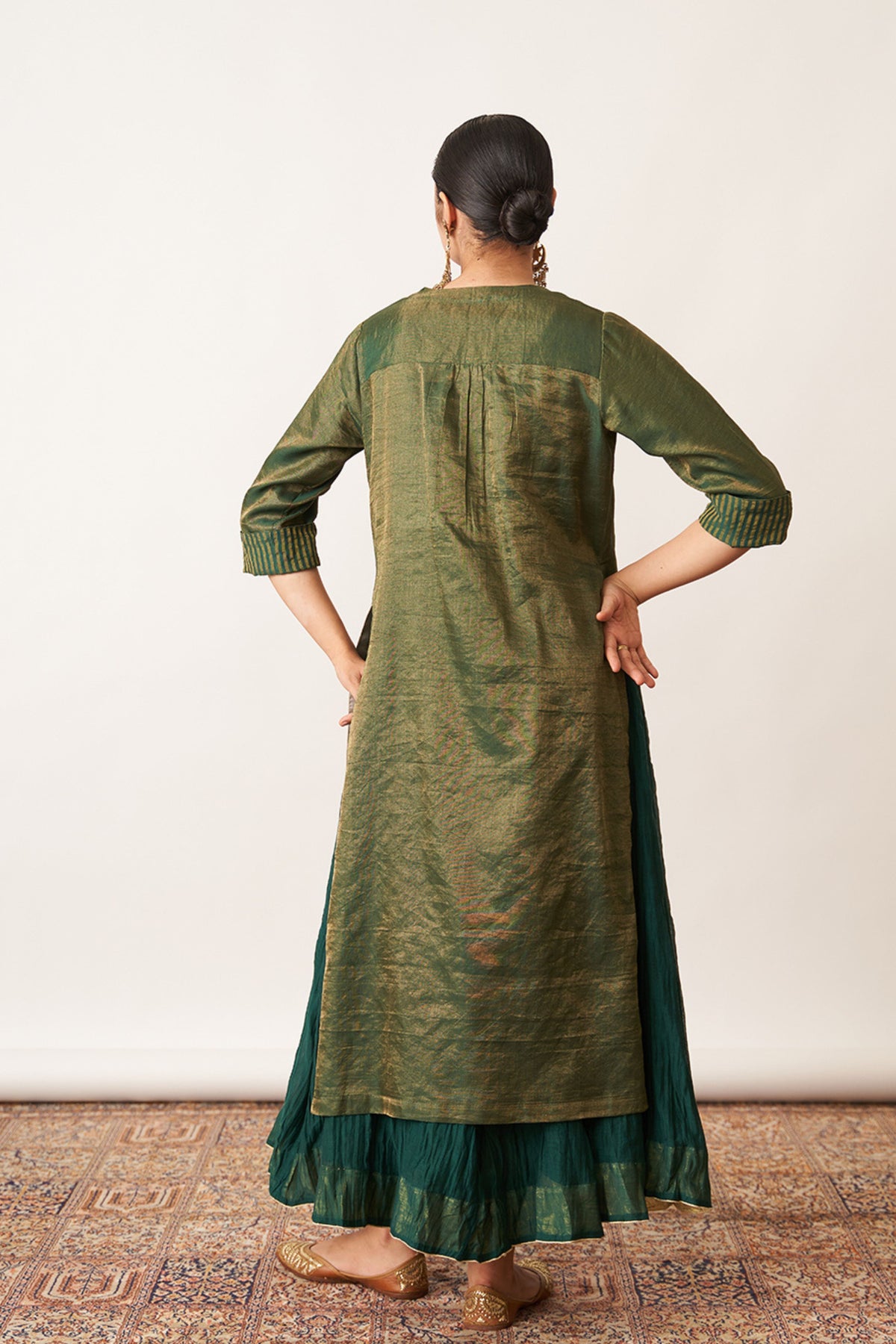 Bottle Green Kurta With Skirt