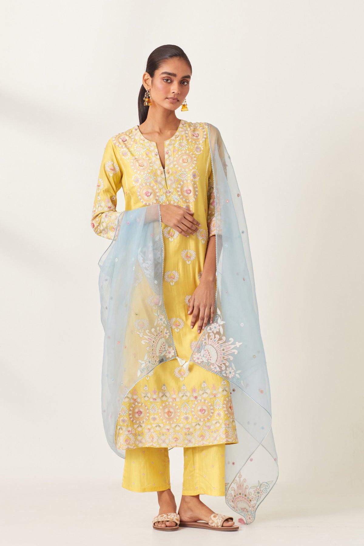 Yellow Kalidar Straight Kurta Set