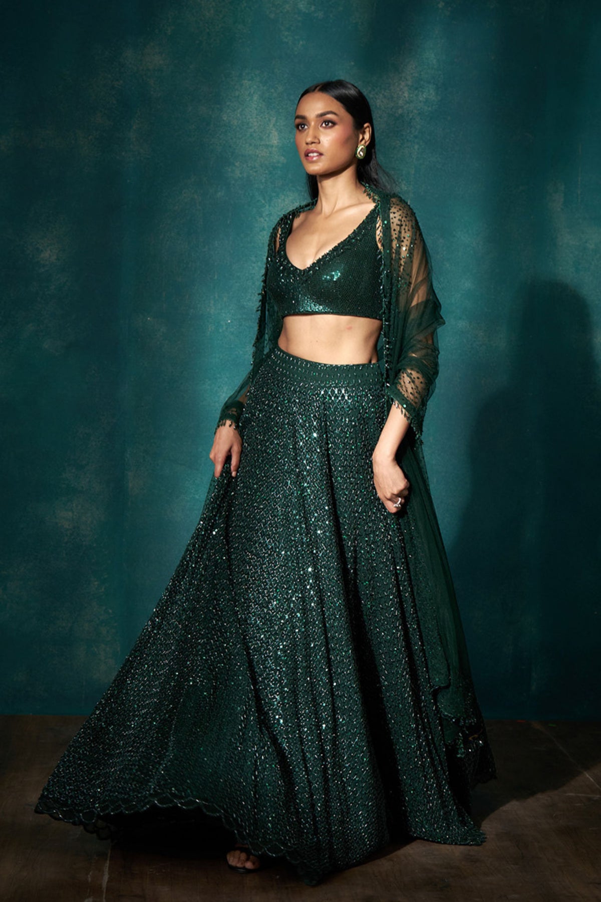 Bottle Green Cutdana Lehenga Set