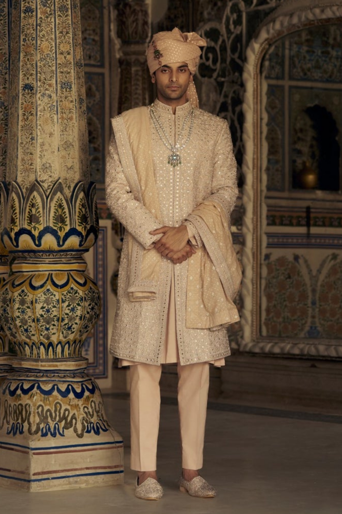 Peach Sherwani Set