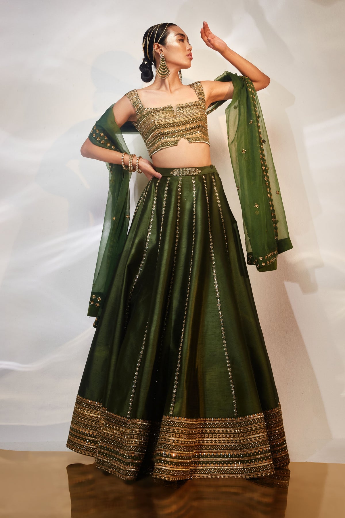 Green Work Lehenga Set