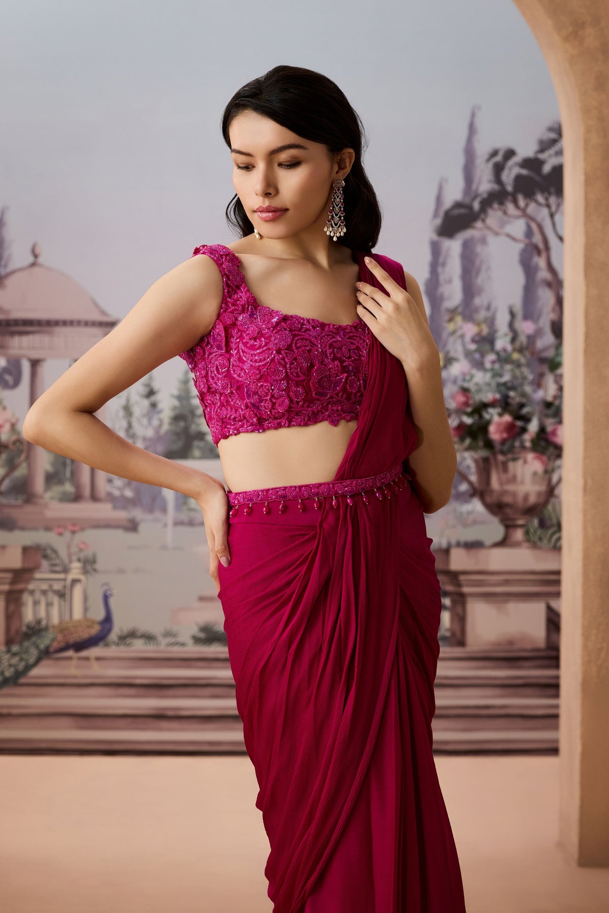 Magenta 3d Saree Set