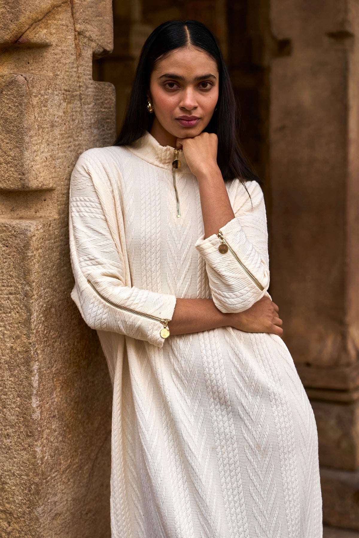 Ivory Knit Midi Dress