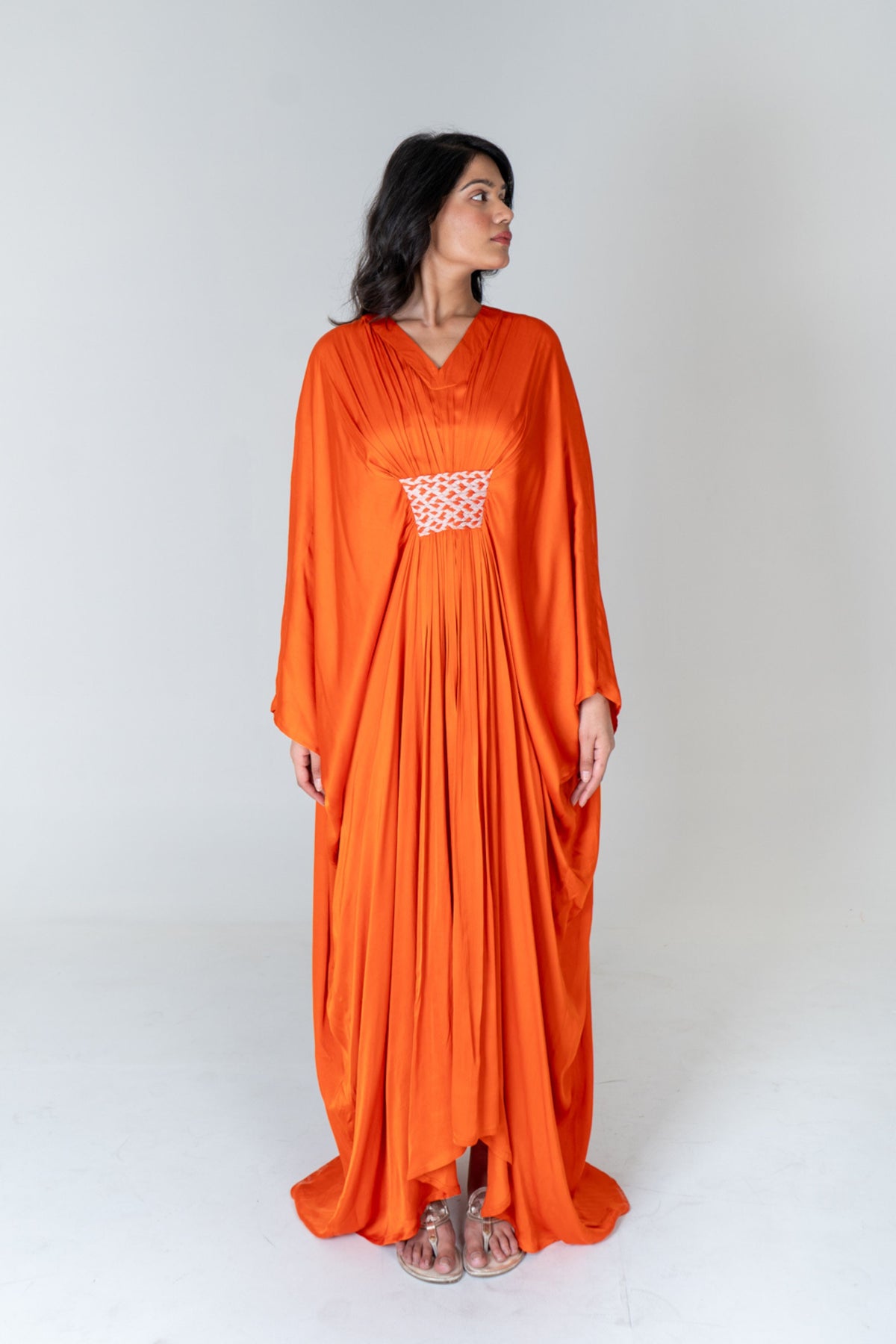 Orange-pink Braided Long Kaftan