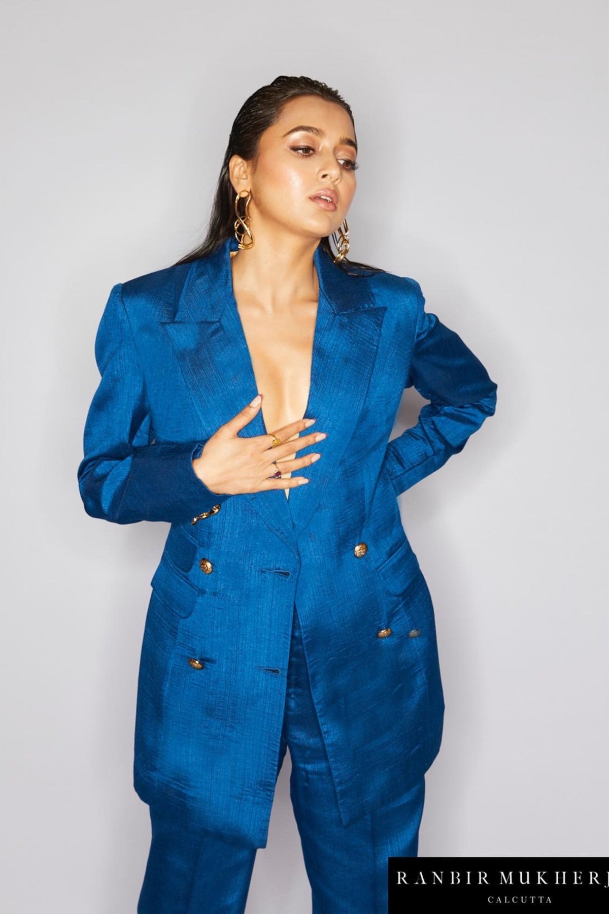 Dark blue nysa silk blazer set