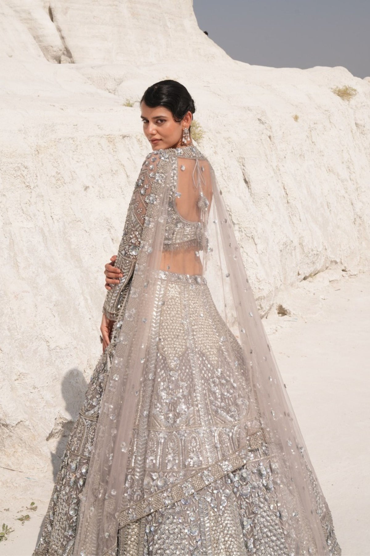 Steel Grey Embroidered Lehenga Set