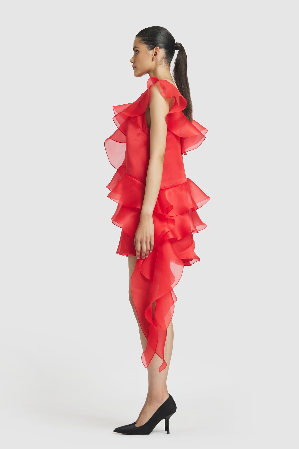 Coral Ruffle Shift Dress