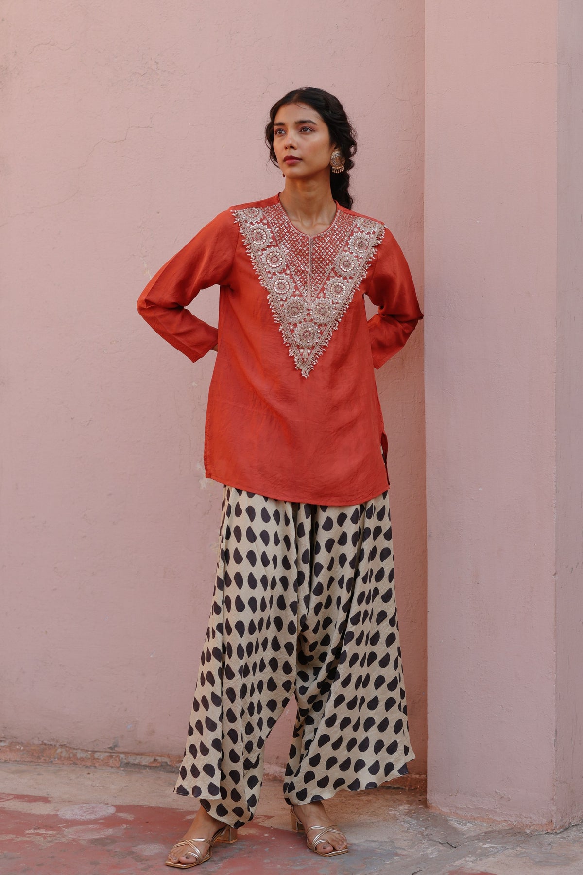 Red Halfmoon Dhoti Set