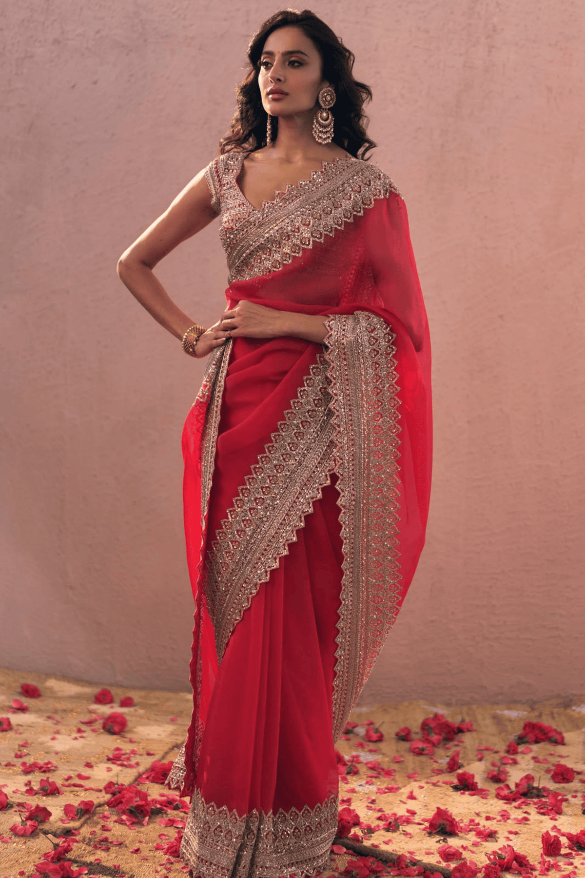 Red Divila Saree Set