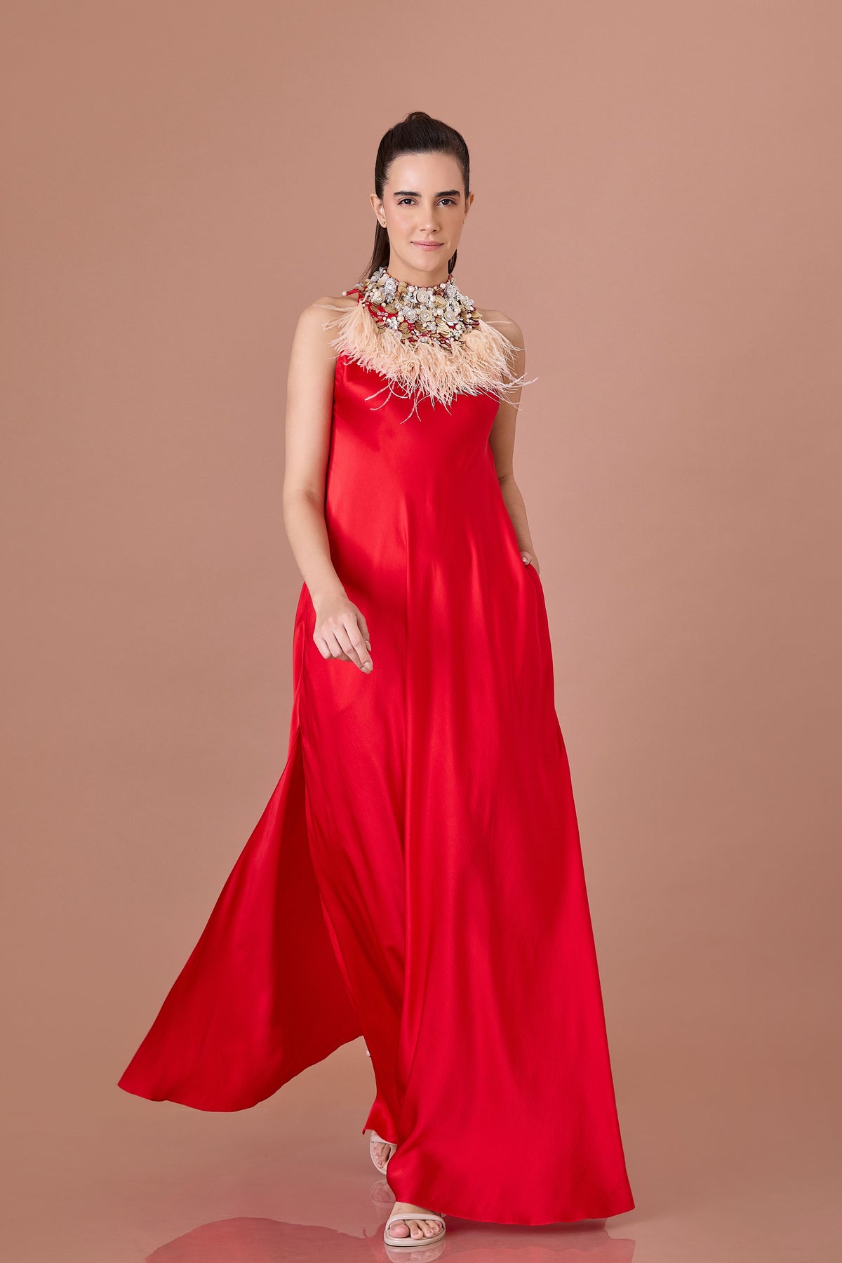 Red Long Satin Long Gown