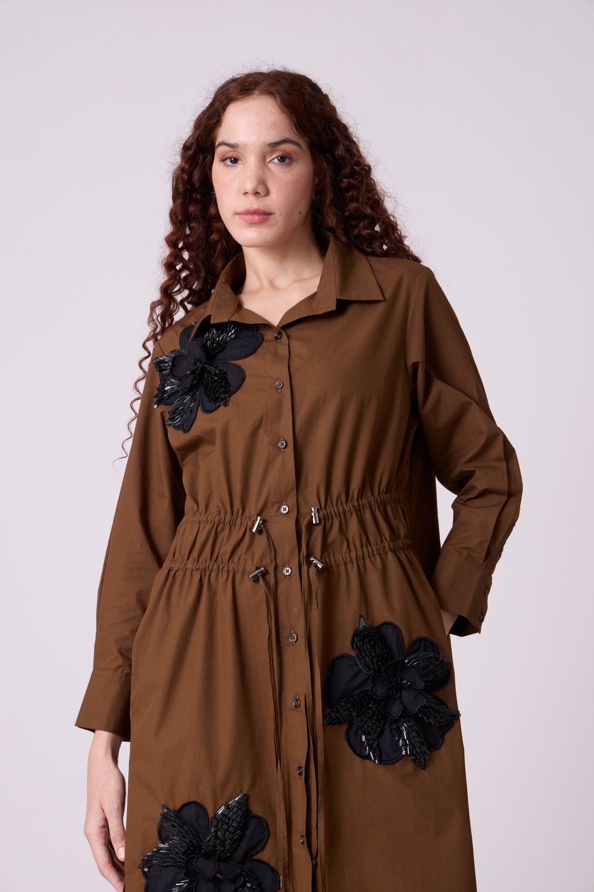 Miles Applique Olive Brown Dress