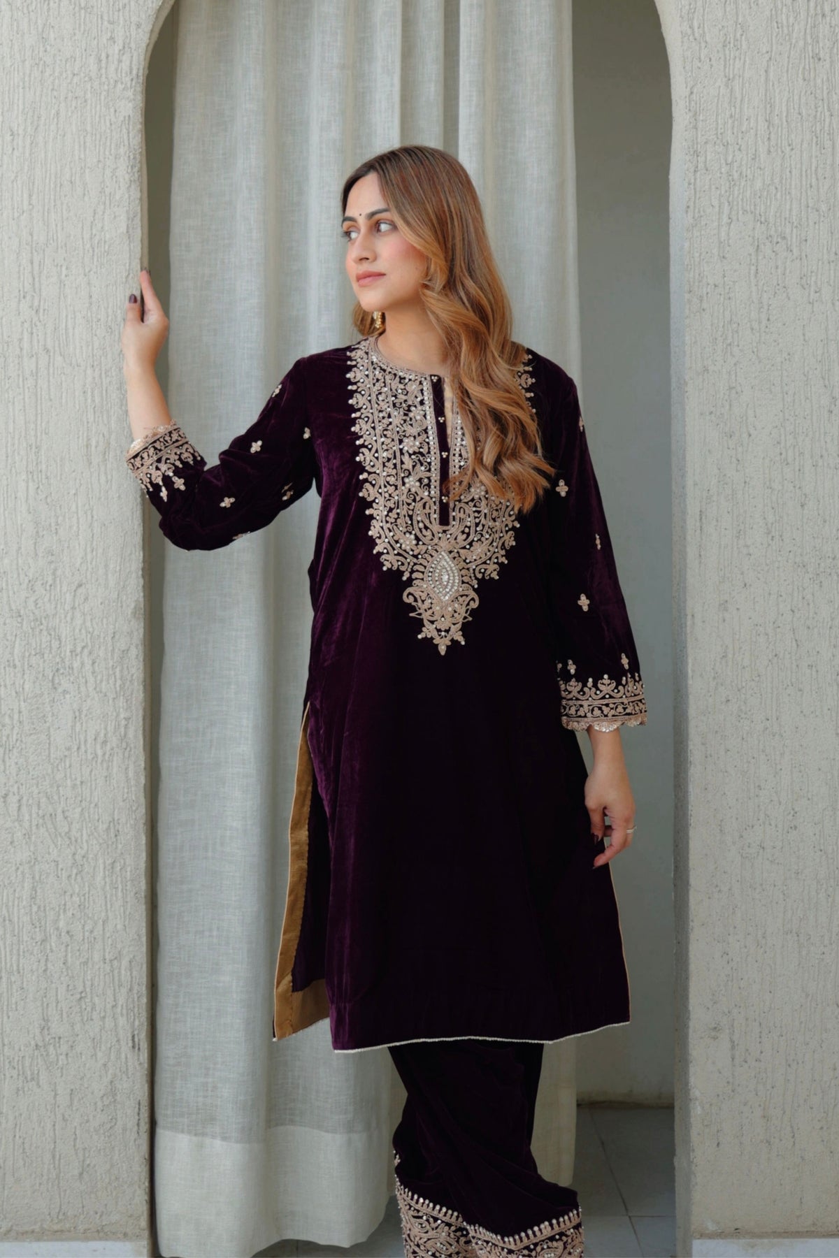 Naima Short Wine Kurta Set