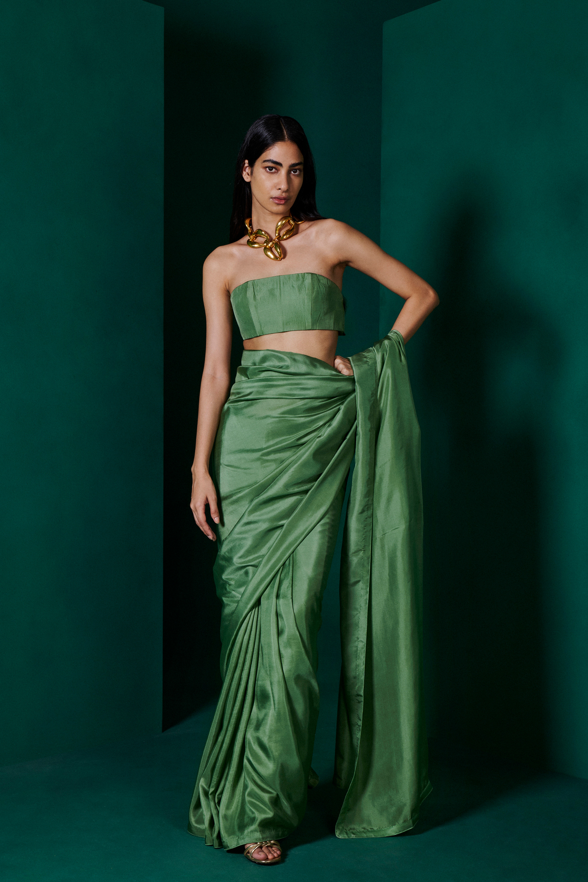 Handwoven Forest Green Silk Sari