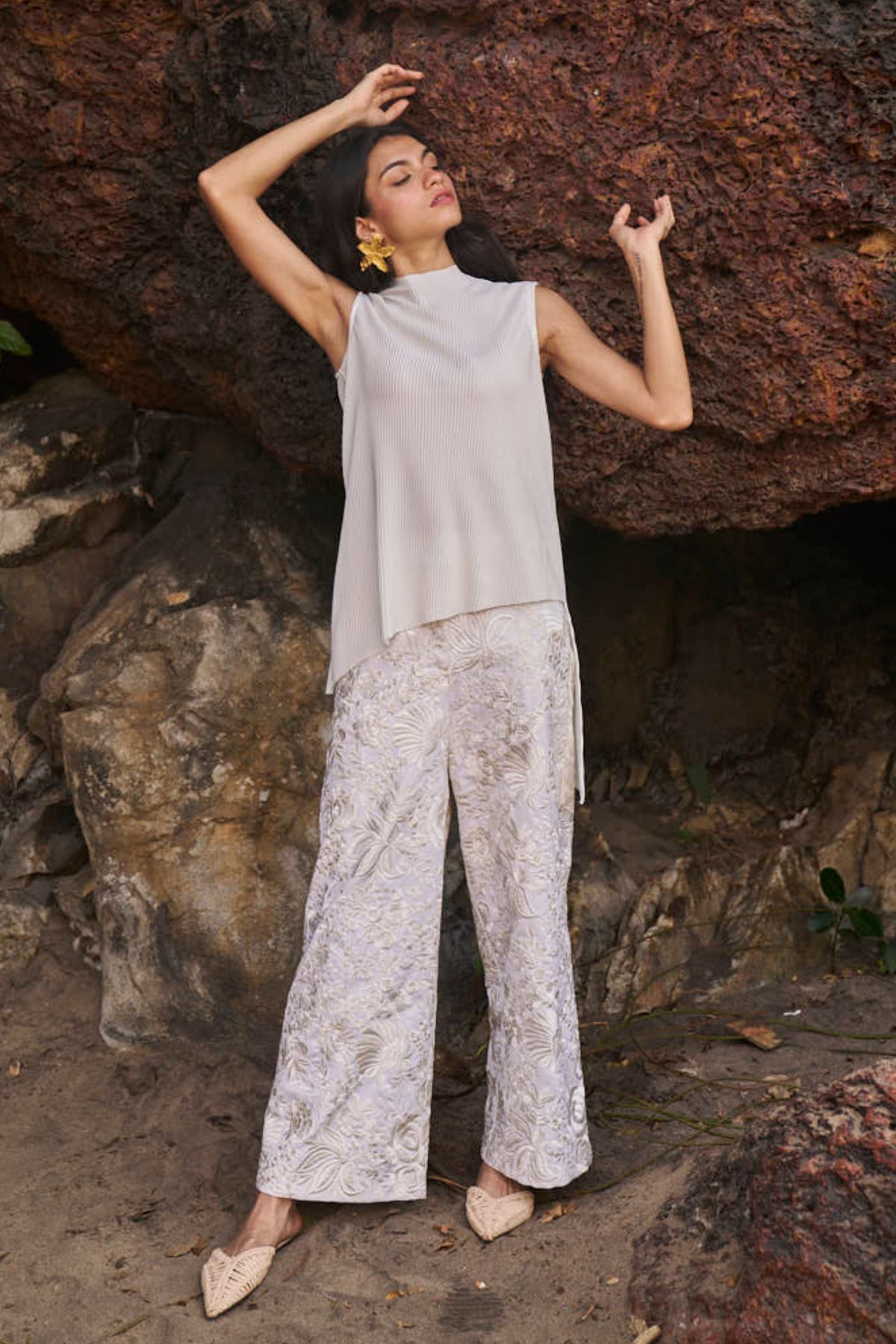 Gara Stitch Ivory Pant