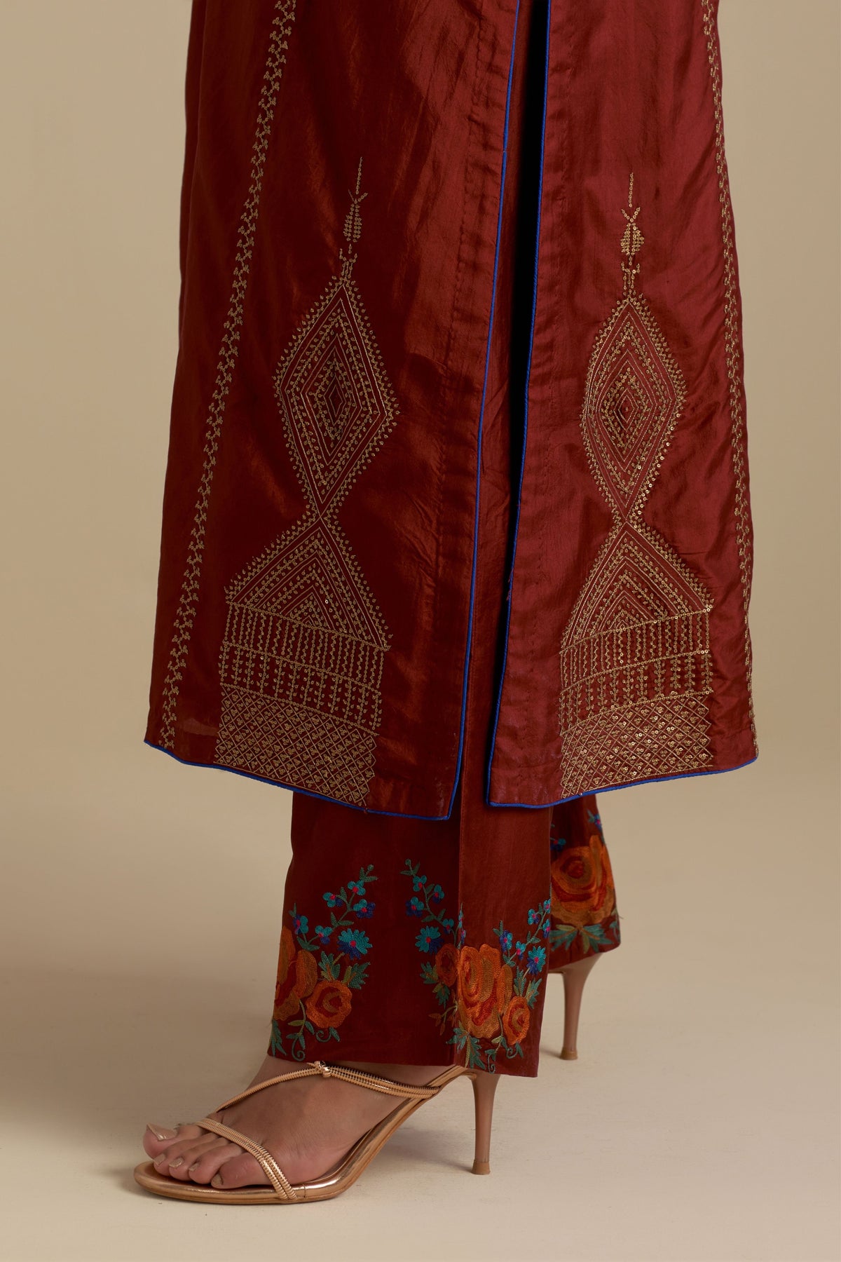 Maroon Silk Straight Kurta Set