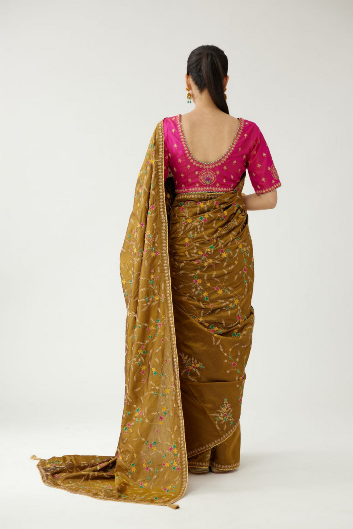 Golden olive silk saree set