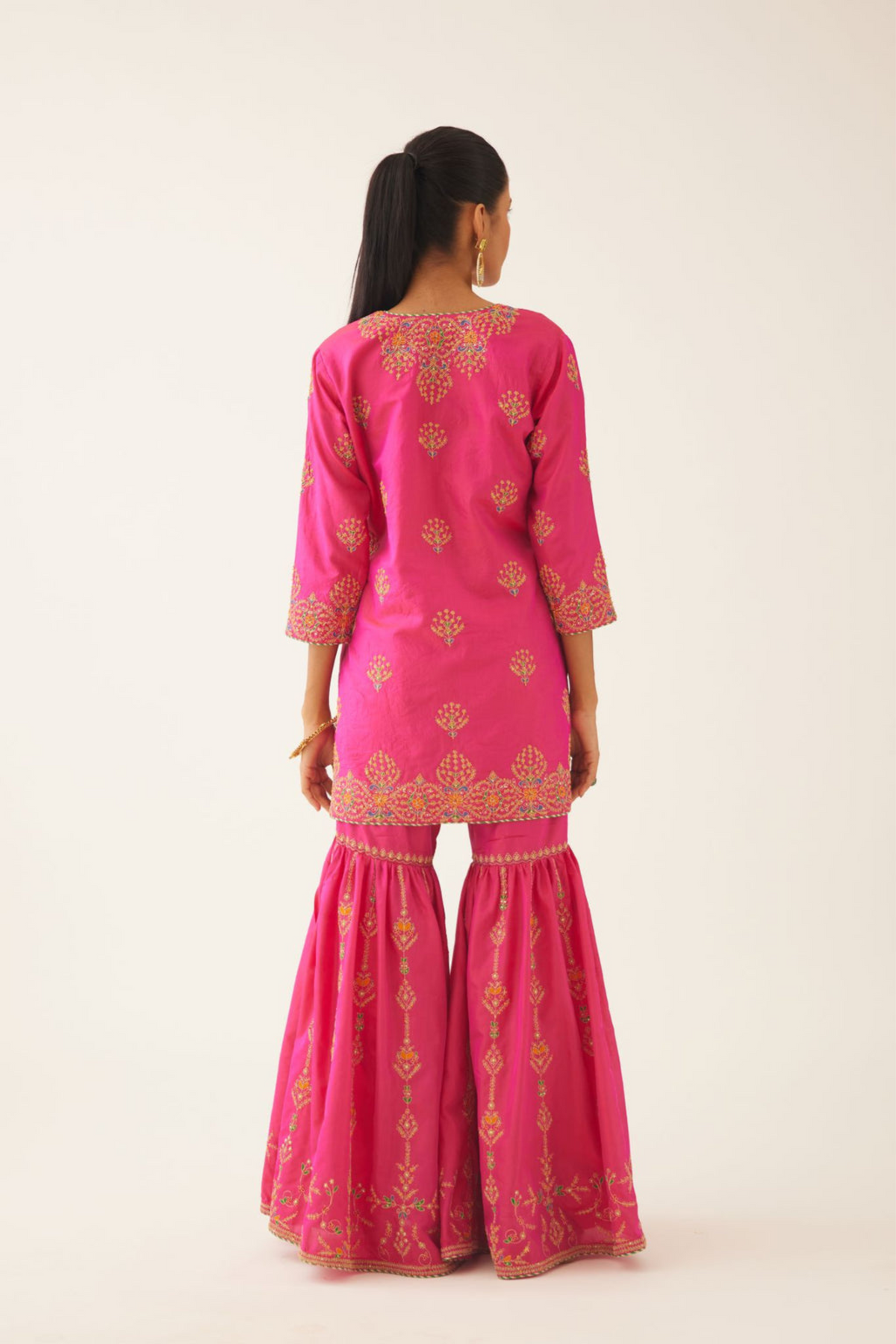 Raspberry Short Silk Kurta Set