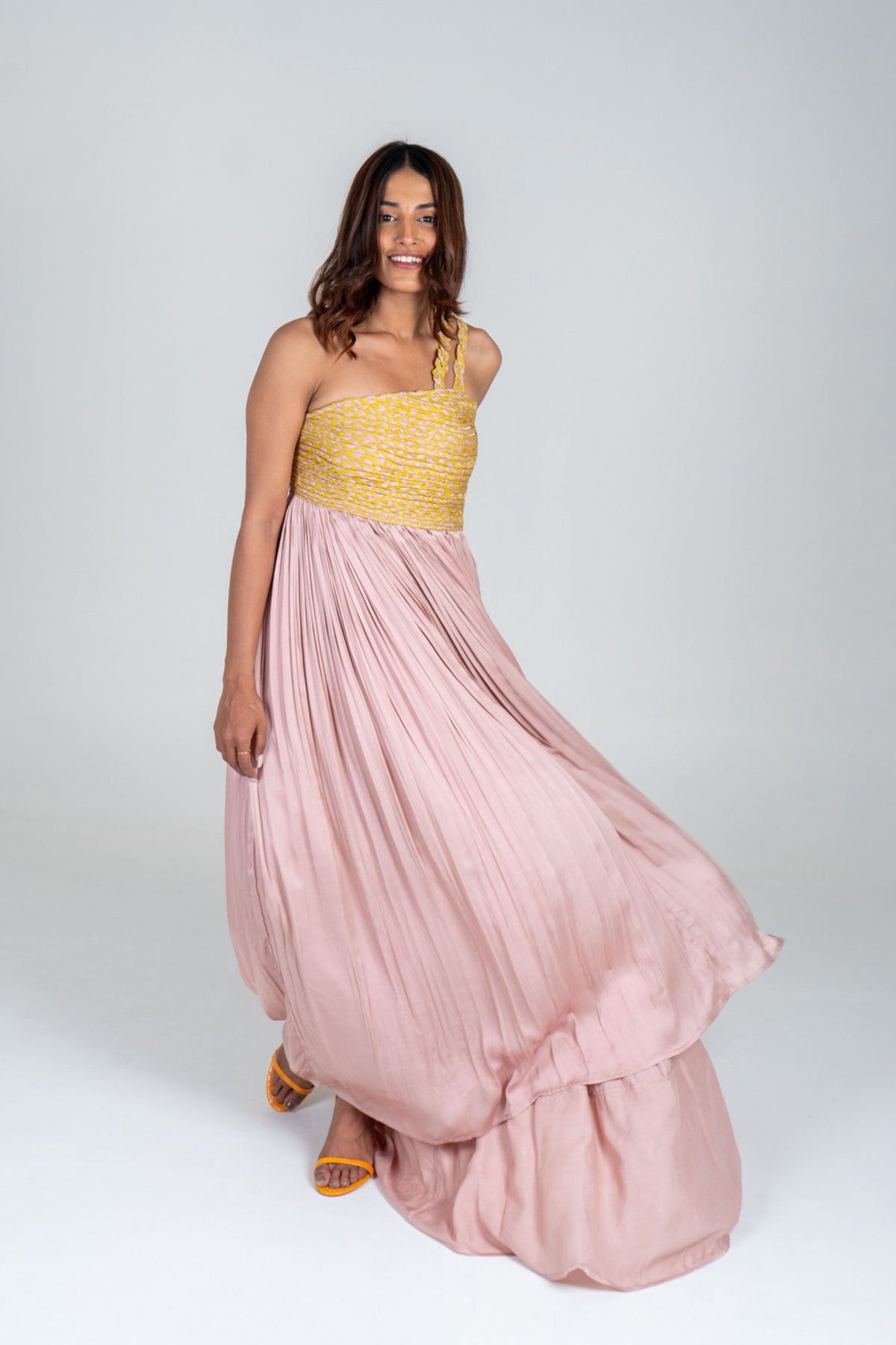 Pink-yellow Bustier Gather Gown