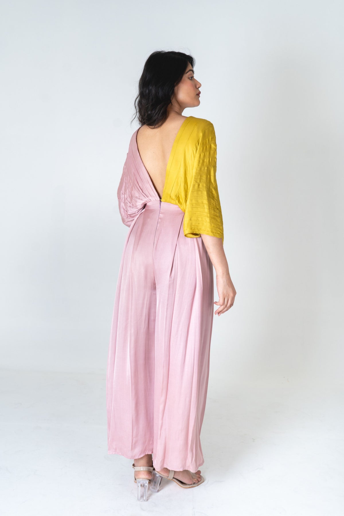 Pink-yellow Color-blocked Jumpsuit